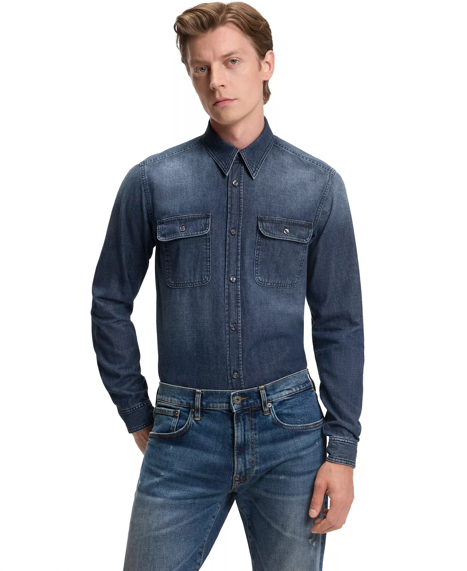 BECKHAM x BOSS Men's Blue Denim Shirt - Open Blue - L