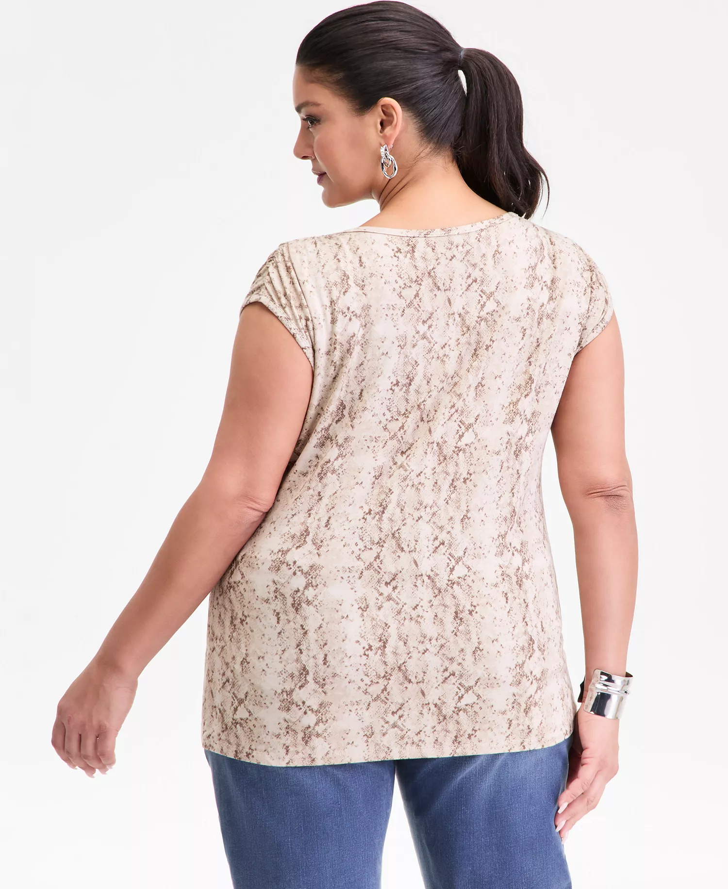 Plus Size Printed Gathered-Shoulder Tank, Macy's Exclusive  - Mia Snake Neut - 0X