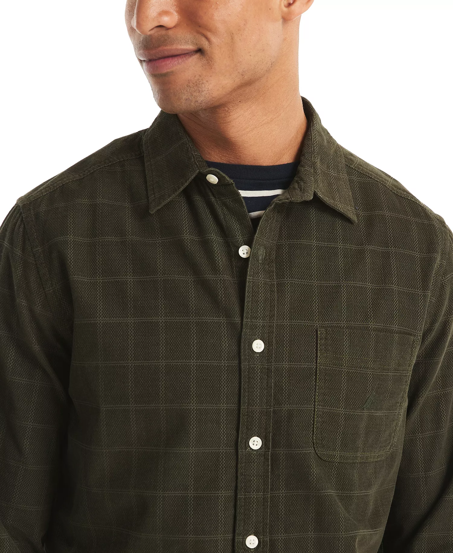 Men's Long Sleeve Corduroy Plaid Dobby Shirt - Forest Night - 2XL