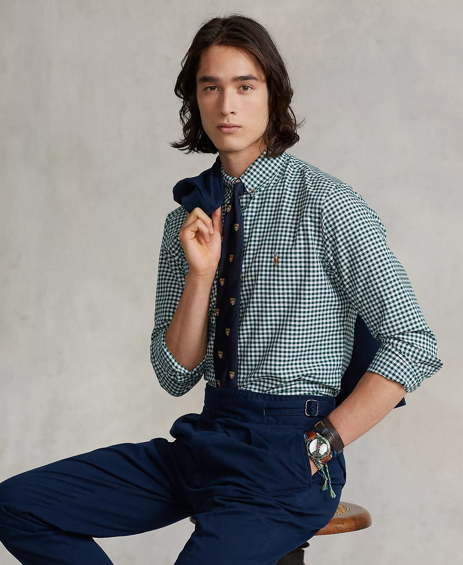 Men's Custom-Fit Gingham Oxford Shirt - Pine/white - S