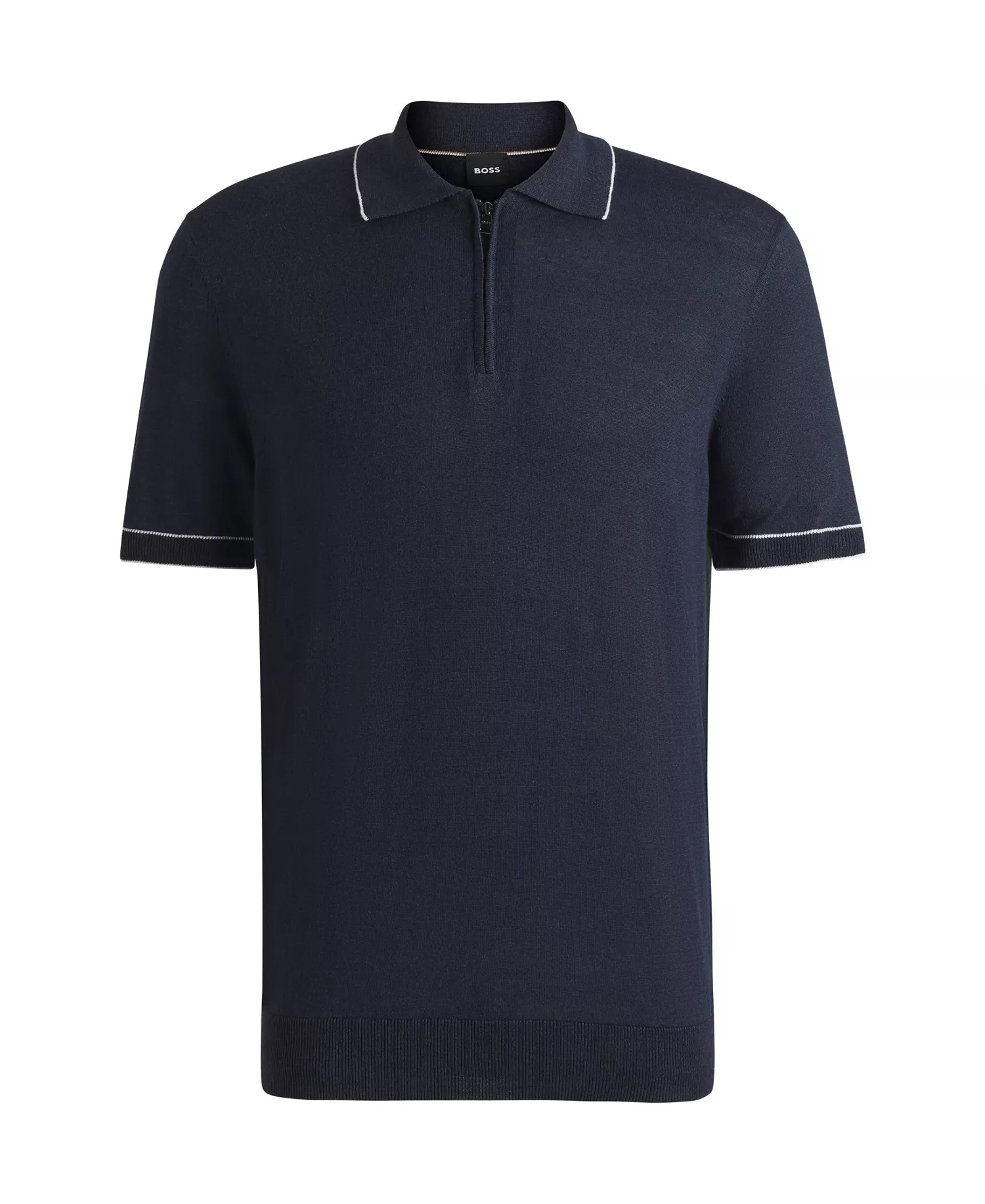 Men's Zip Placket Linen-Blend Knit Sweater - Dark Blue - 2XL