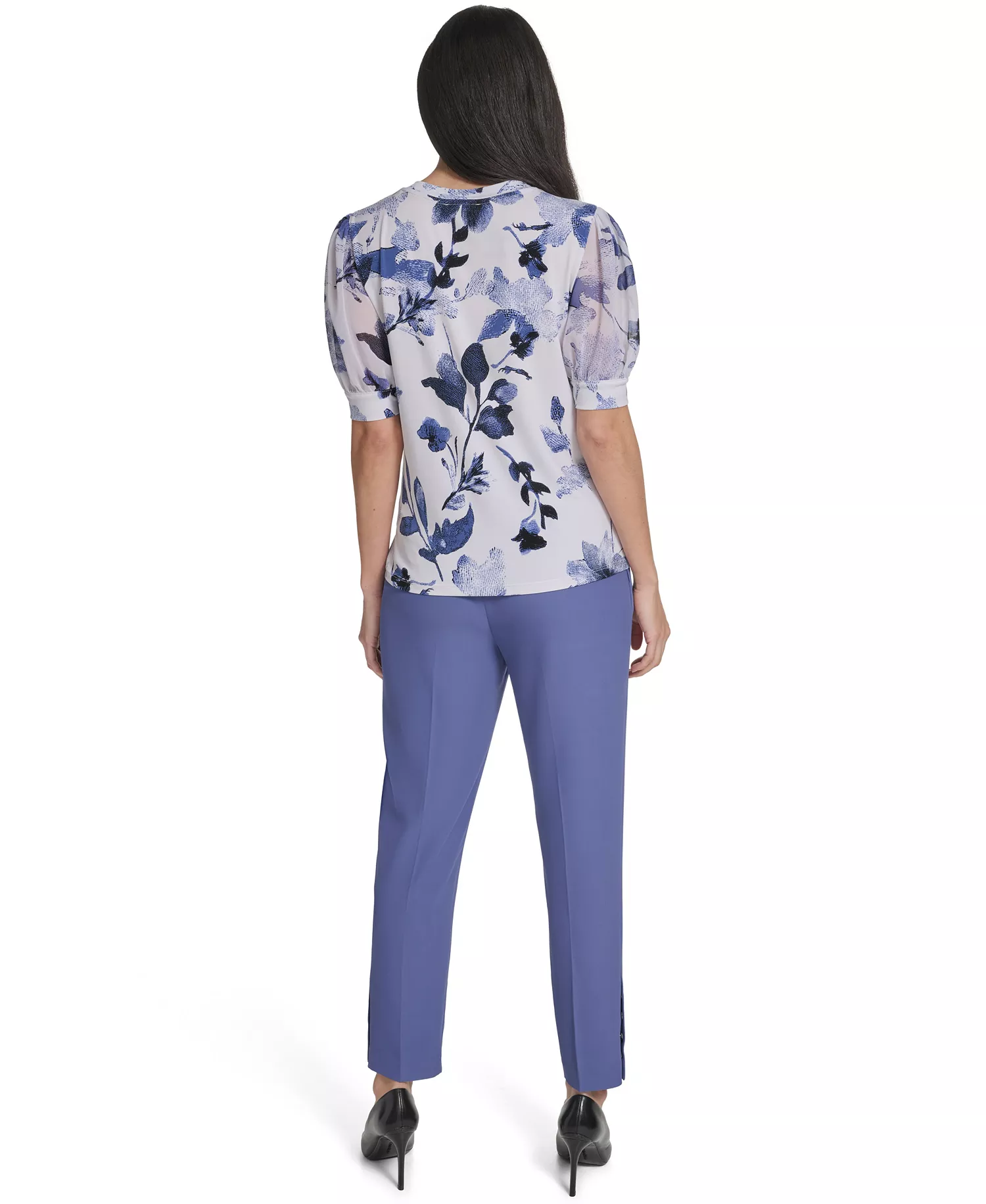 Women's Mixed Media Floral Short-Sleeve Top - Future Dusk Multi - S