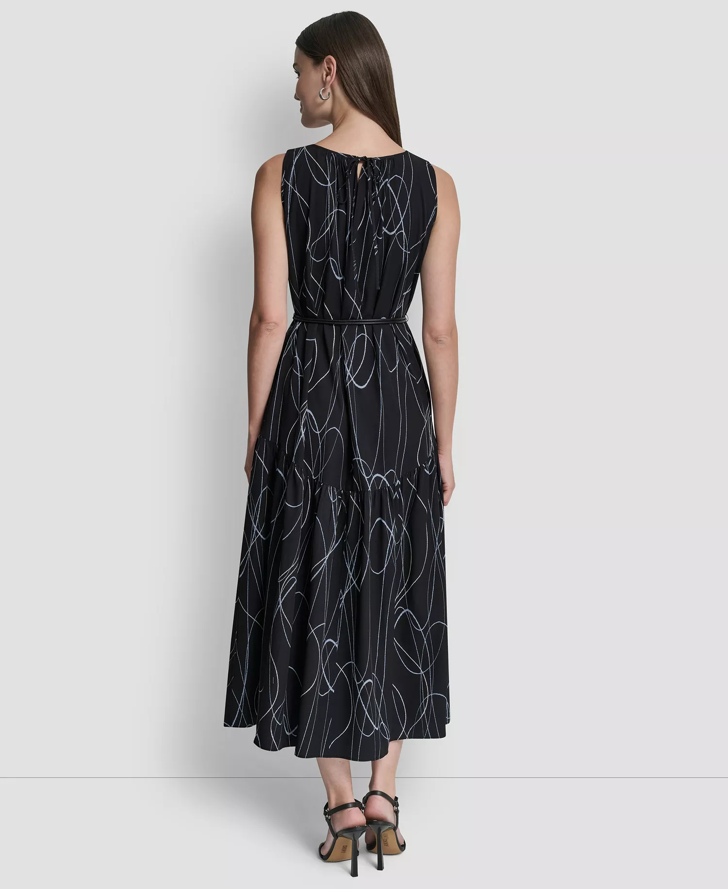 Women's Sleeveless Drop Waist Midi Dress - Black Multi - 10