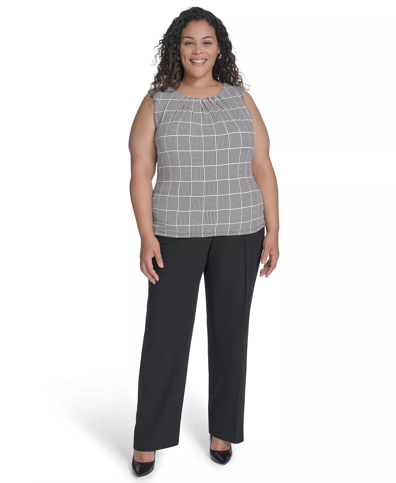 Plus Size Pleated Top - Black/Cream - 1X