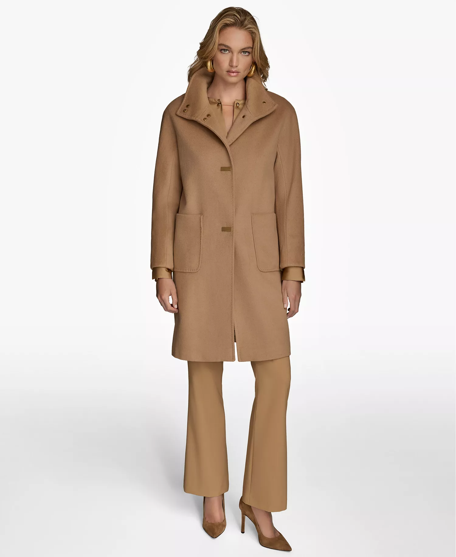 Women's Stand-Collar Single-Breasted Coat - Camel - L