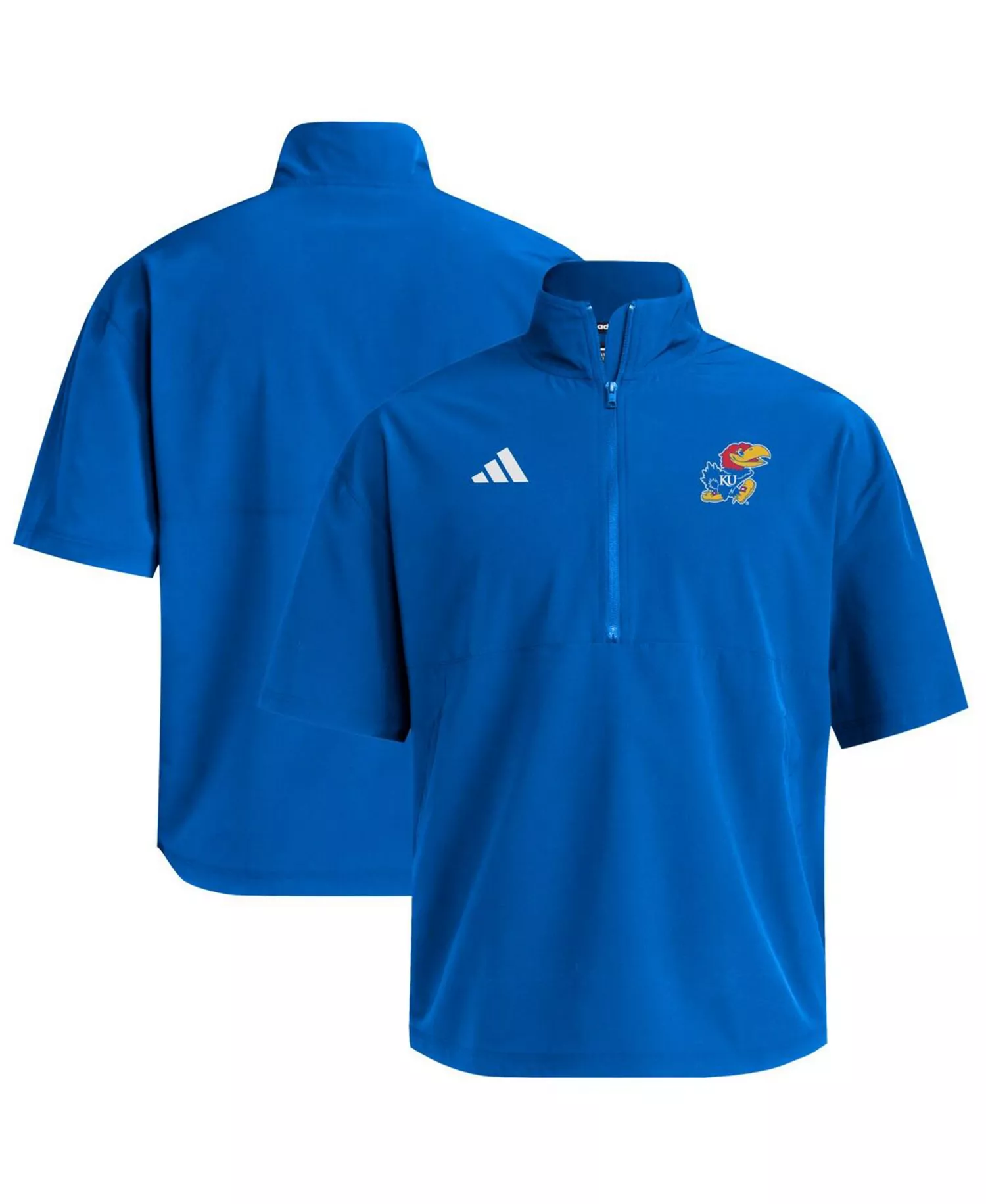Men's Royal Kansas Jayhawks Woven Quarter-Zip Short Sleeve Pullover Hoodie - Royal - 2XL