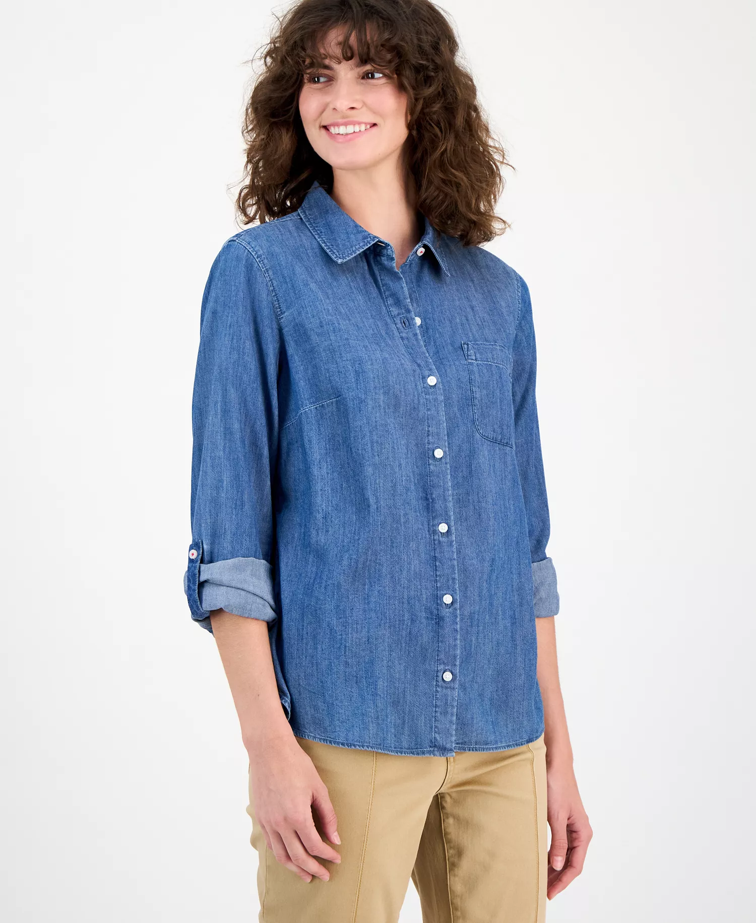 Jeans Women's Chambray Utility Shirt - Med Azure - L