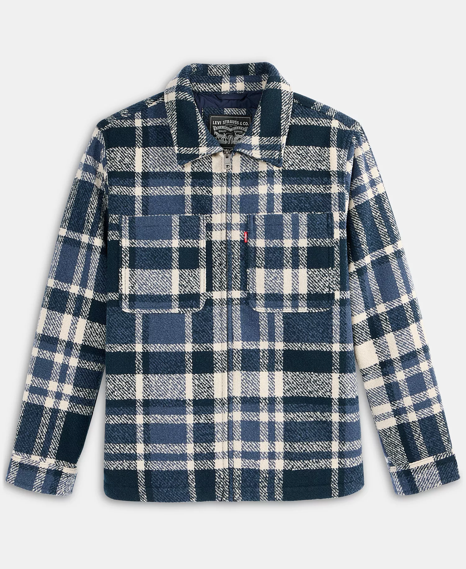 Men's Plaid Shirt Jacket - Blue Plaid - L