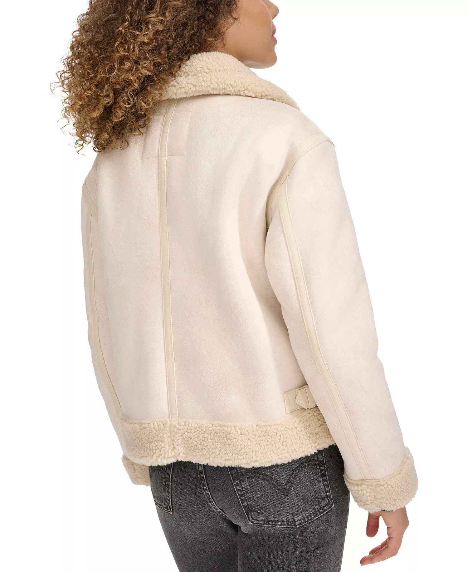 Women's Faux Shearling Aviator Jacket - Almond Milk - L
