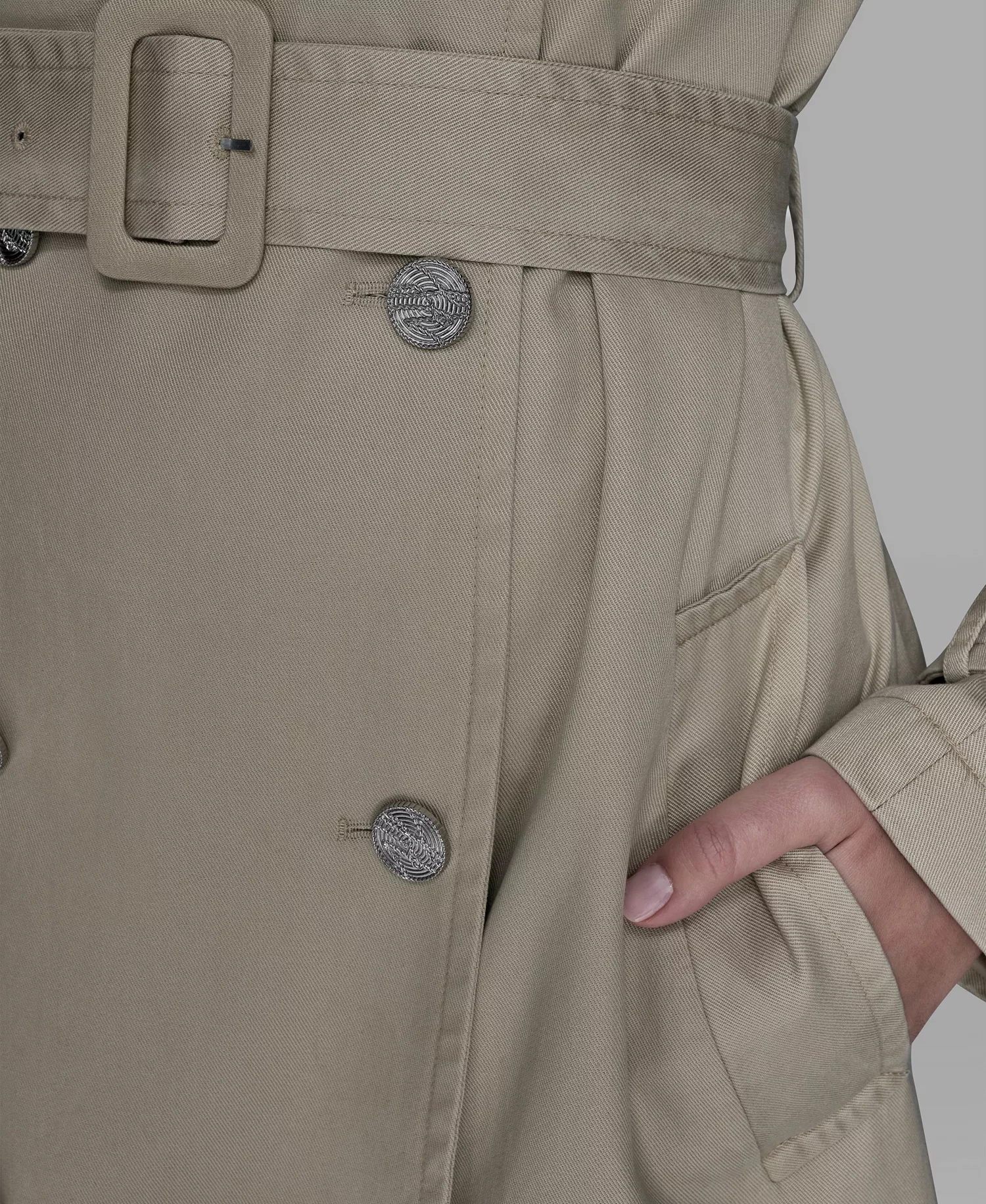 Women's Embroidered Collar Trench Coat - Desert Sand - L