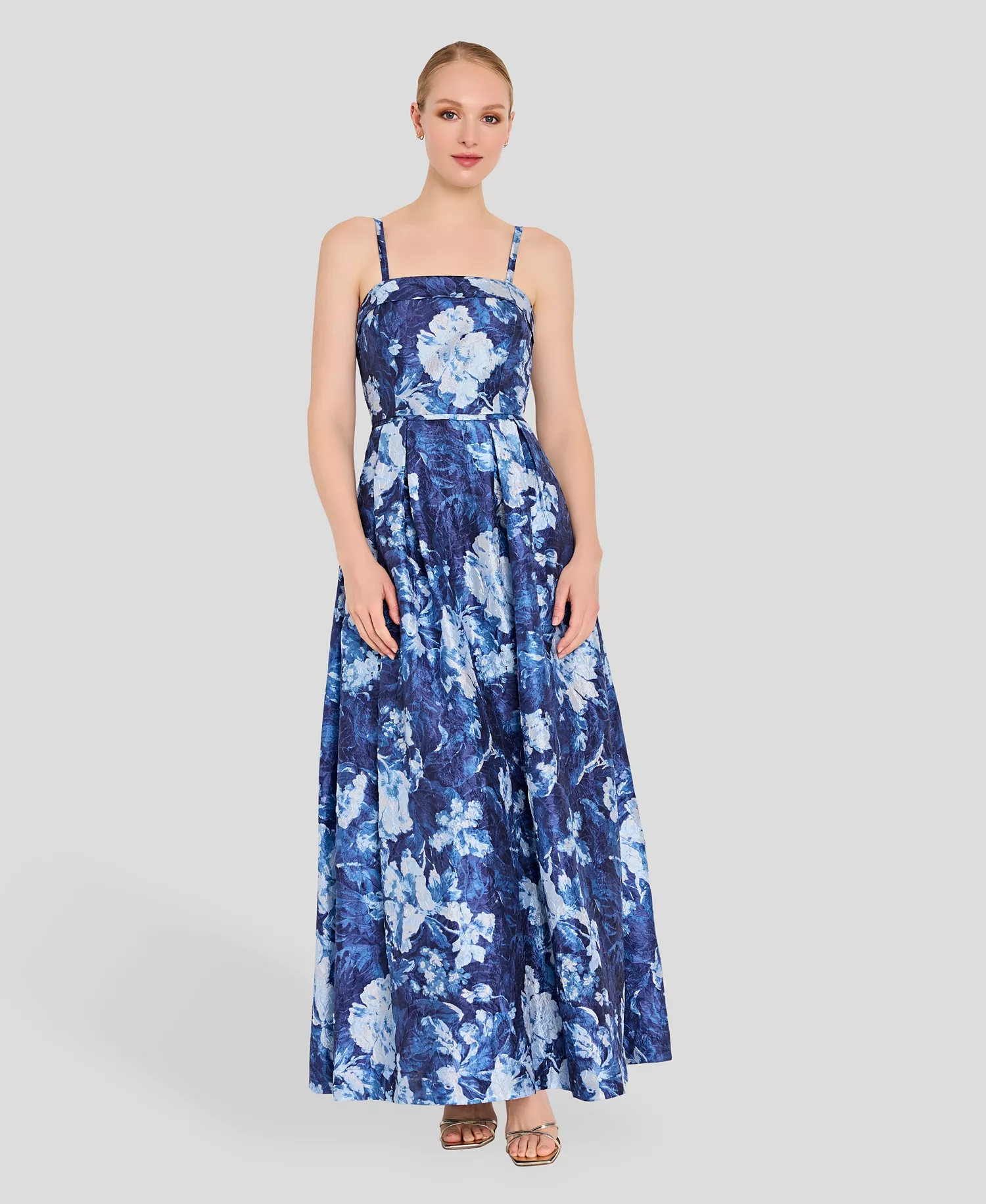 Women's Square Neck Floral Printed Ball Gown - Navy - 10