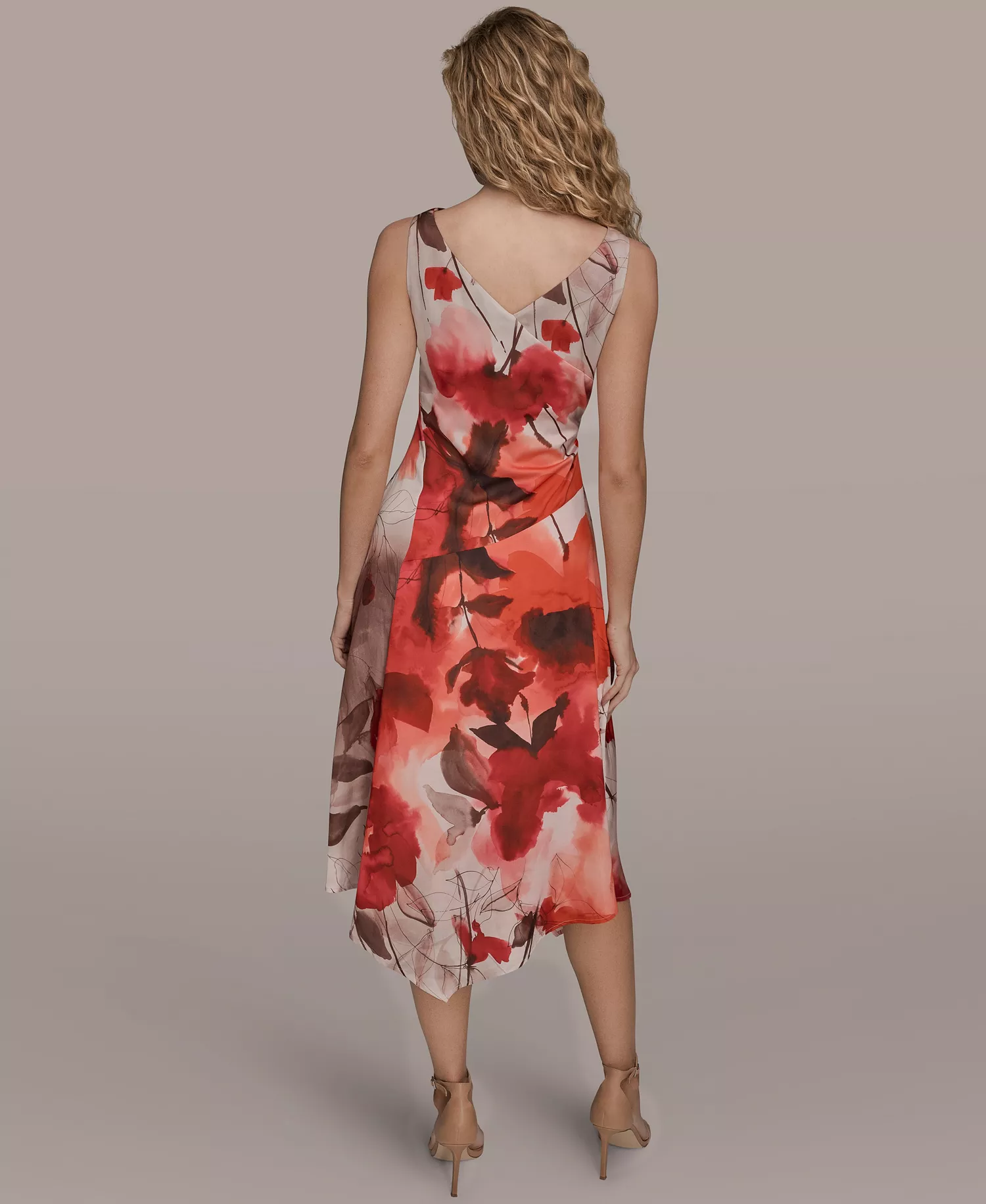 Women's Cowl Neck A-Line Midi Dress - Pink multi - 10