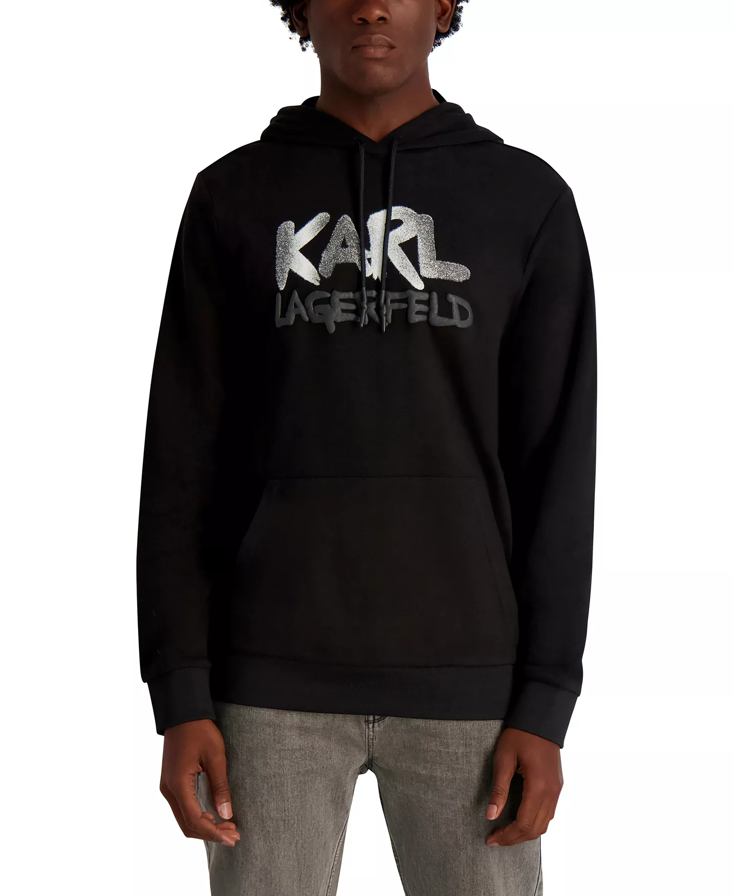 Men's French Terry Graffiti Texture Hoodie - Black - 2XL