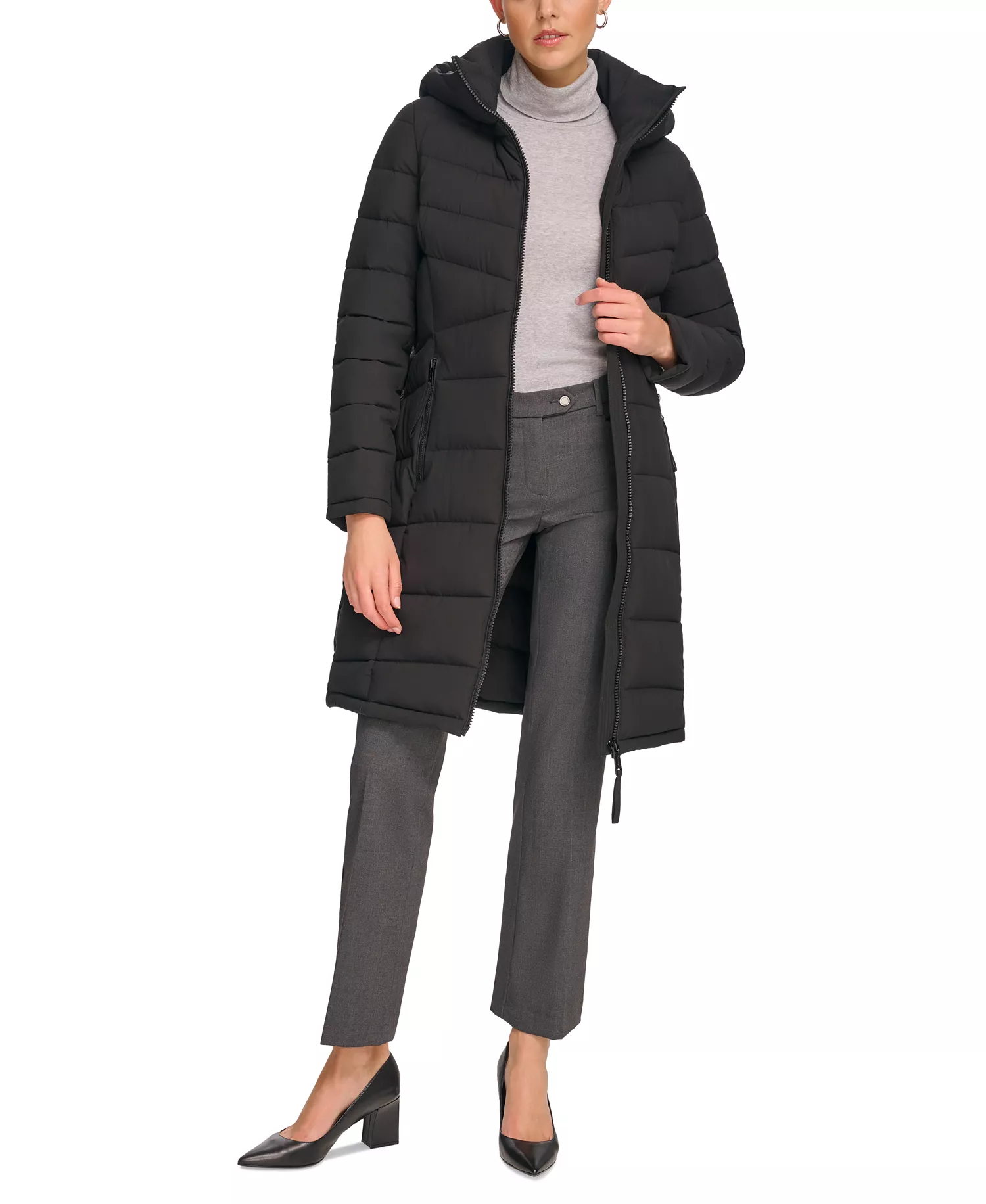 Women's Hooded Stretch Puffer Coat, Created for Macy's - Black - XS