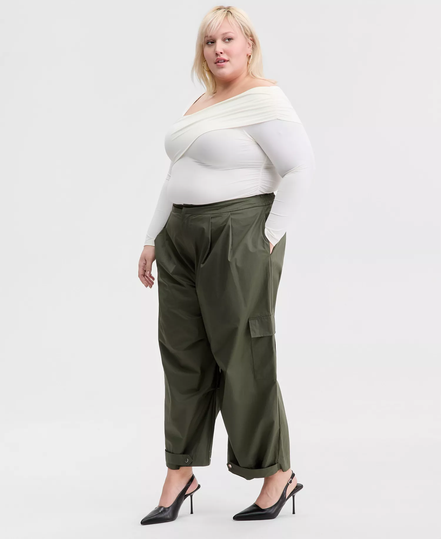 Trendy Plus Size Cotton Wide-Leg Cargo Pants, Macy's Exclusive - Dusty Green - 0X