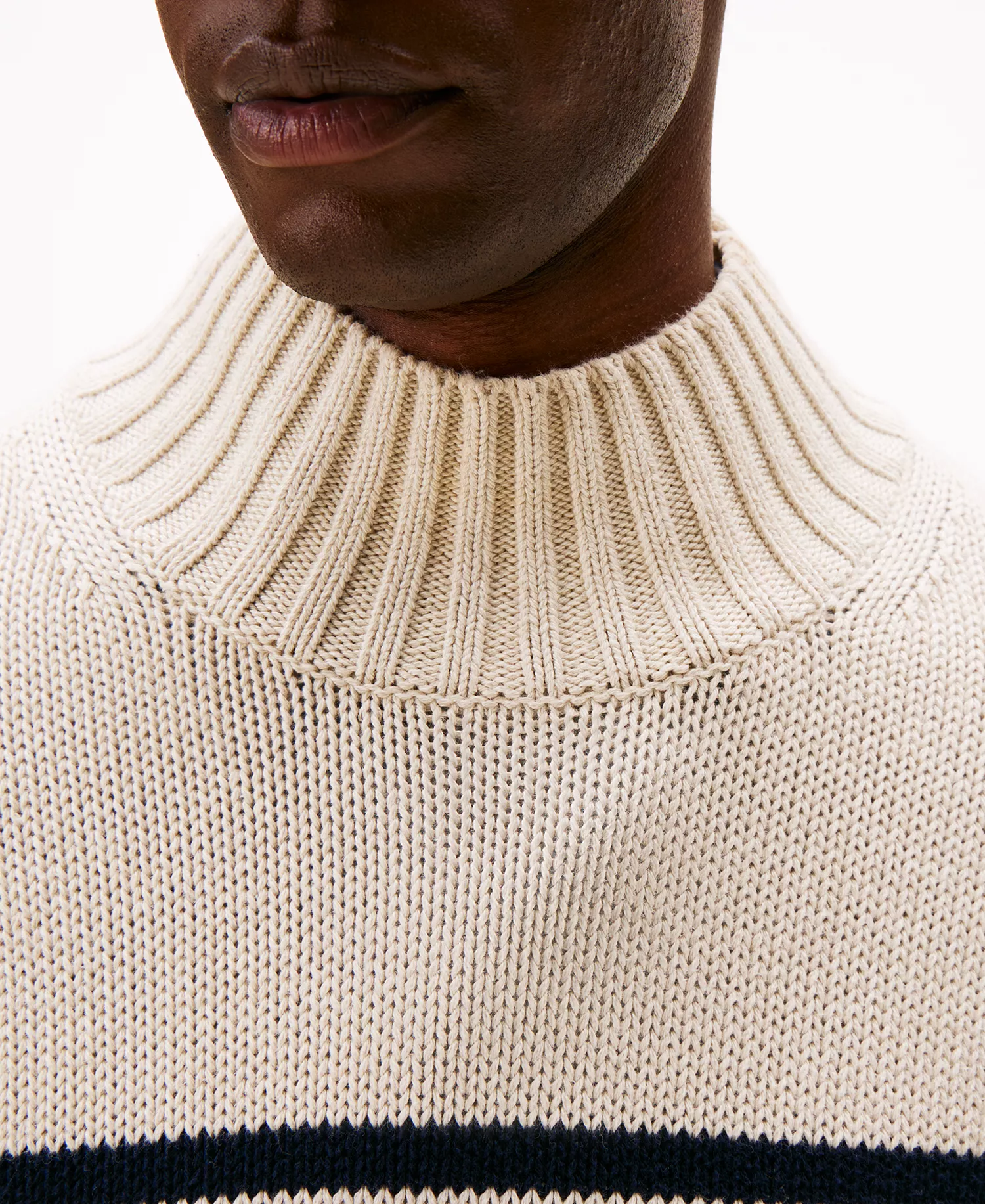 Men's Breton Stripe Mockneck Sweater - Oatmilk Heather/Desert Sky - L