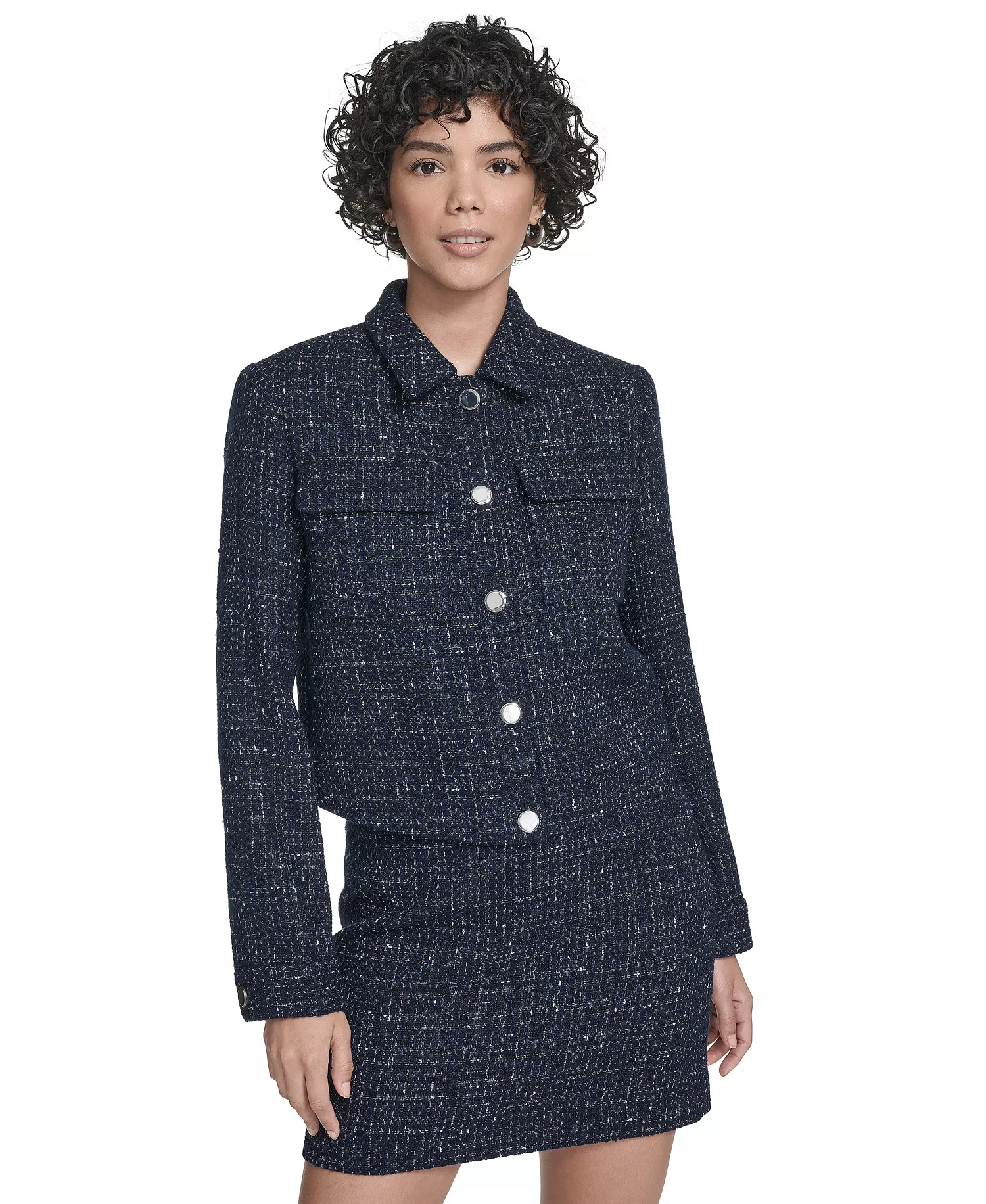 Women's Boucle Cropped Long-Sleeve Jacket - Navy Multi - 16