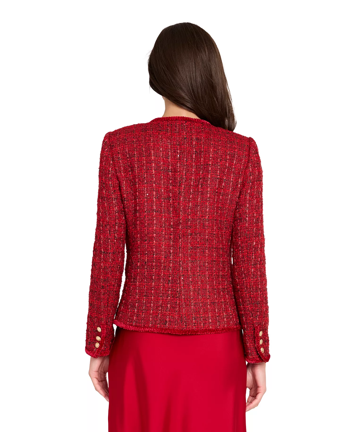 Petite Long-Sleeve Boucle Jacket - Red Multi - 10P
