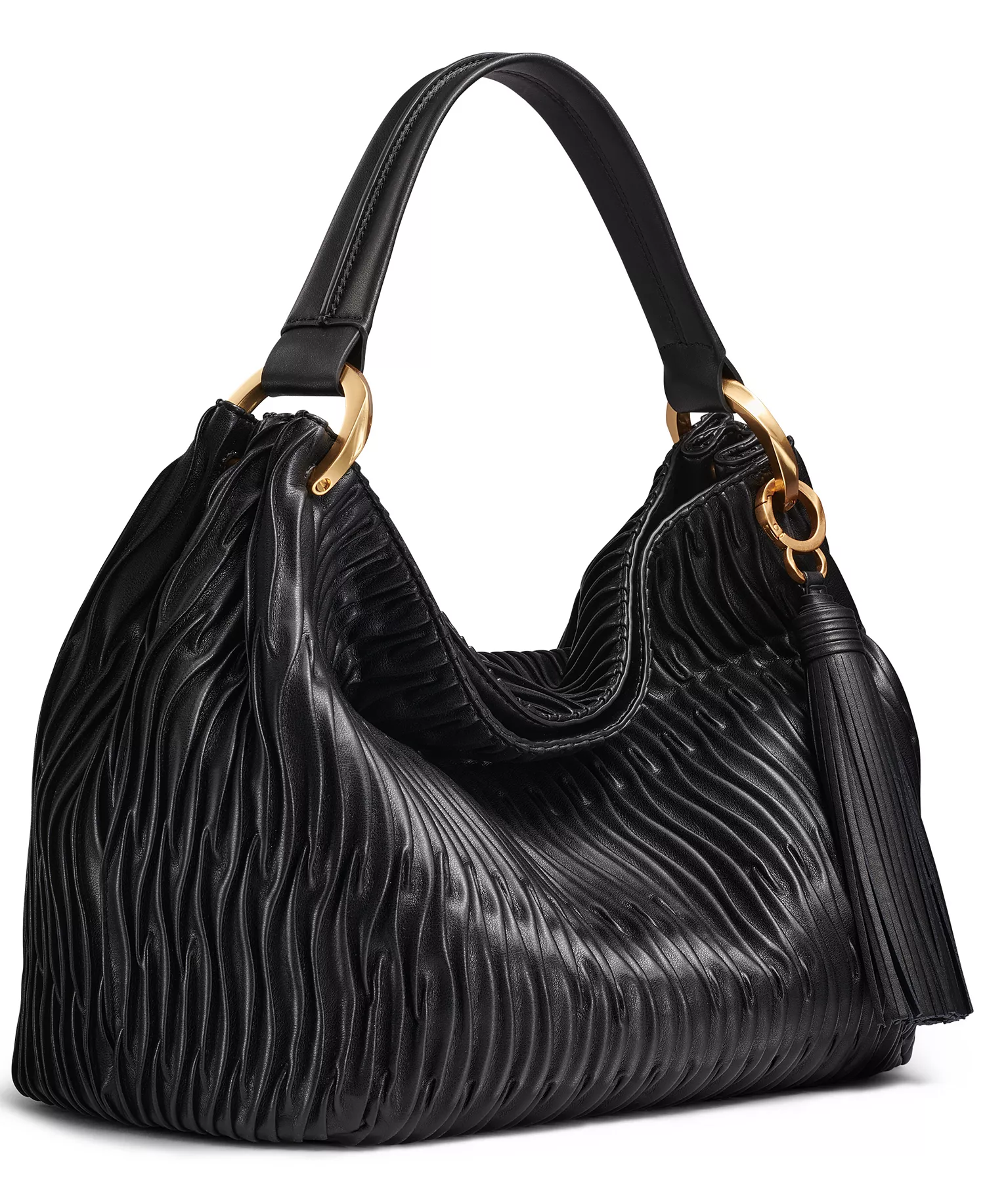 Glenwood Pleated Large Shoulder Handbag - Black - Large