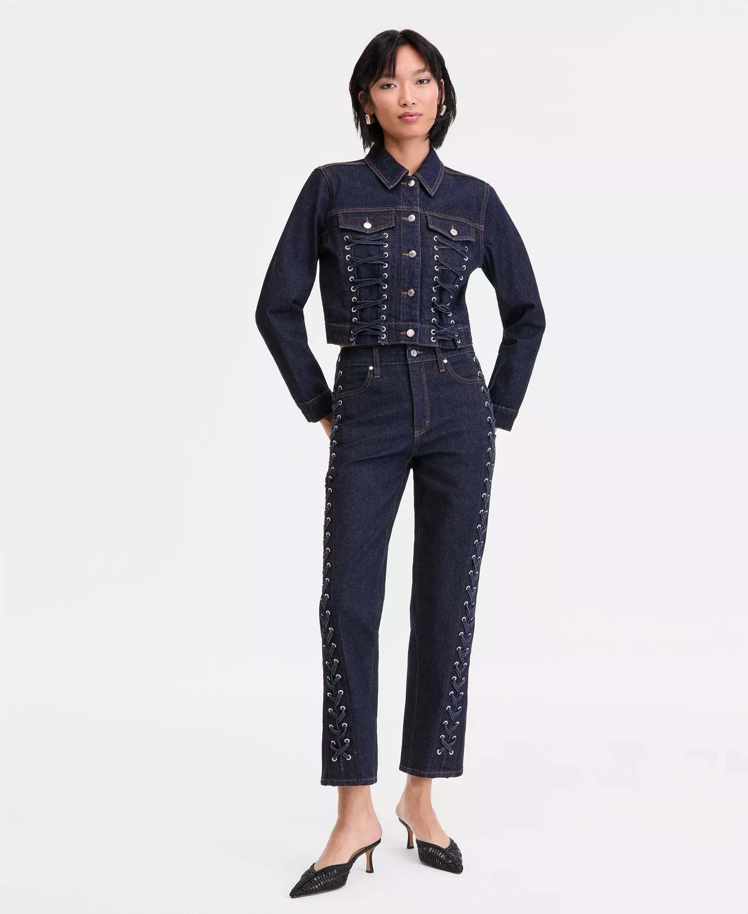 Women's Cropped Lace-Up Denim Jacket, Macy's Exclusive - Hudson Wash - L