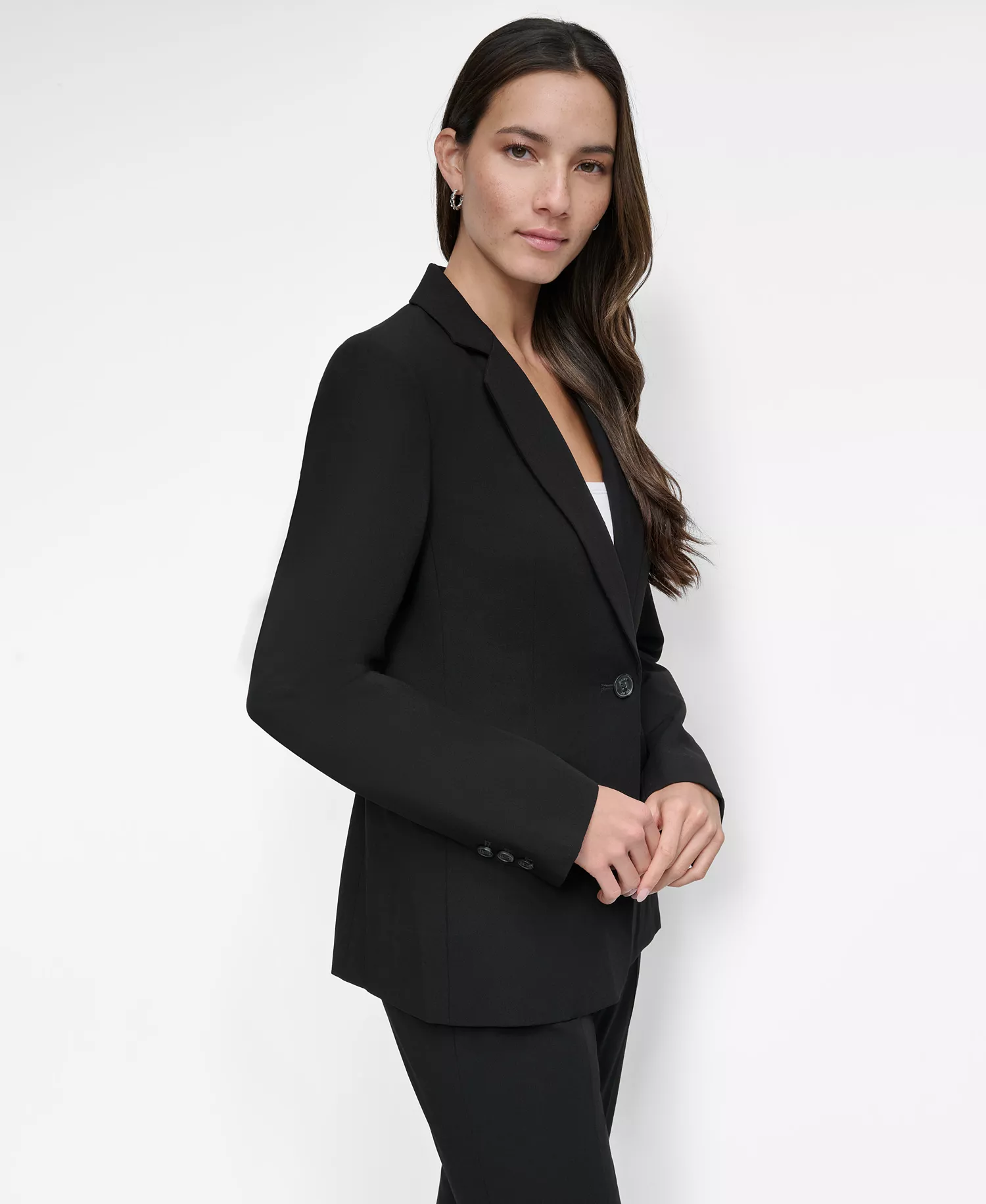 Women’s Notch-Collar One-Button Long Sleeve Blazer Blazer - Black - 10