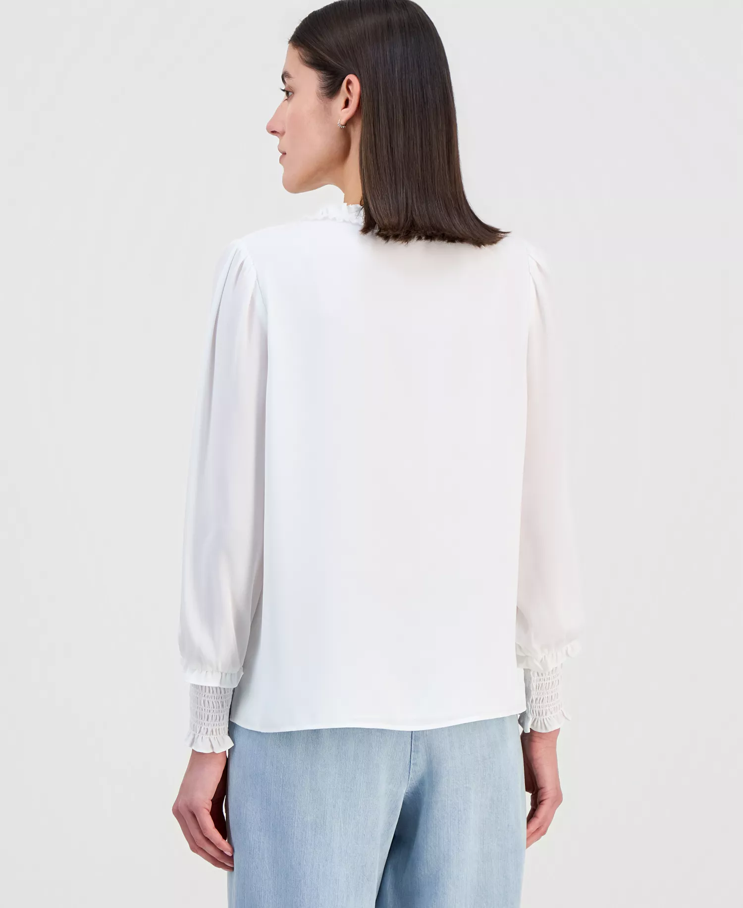 Women's Chiffon Split-Neck Ruffled Blouse - White Star - L