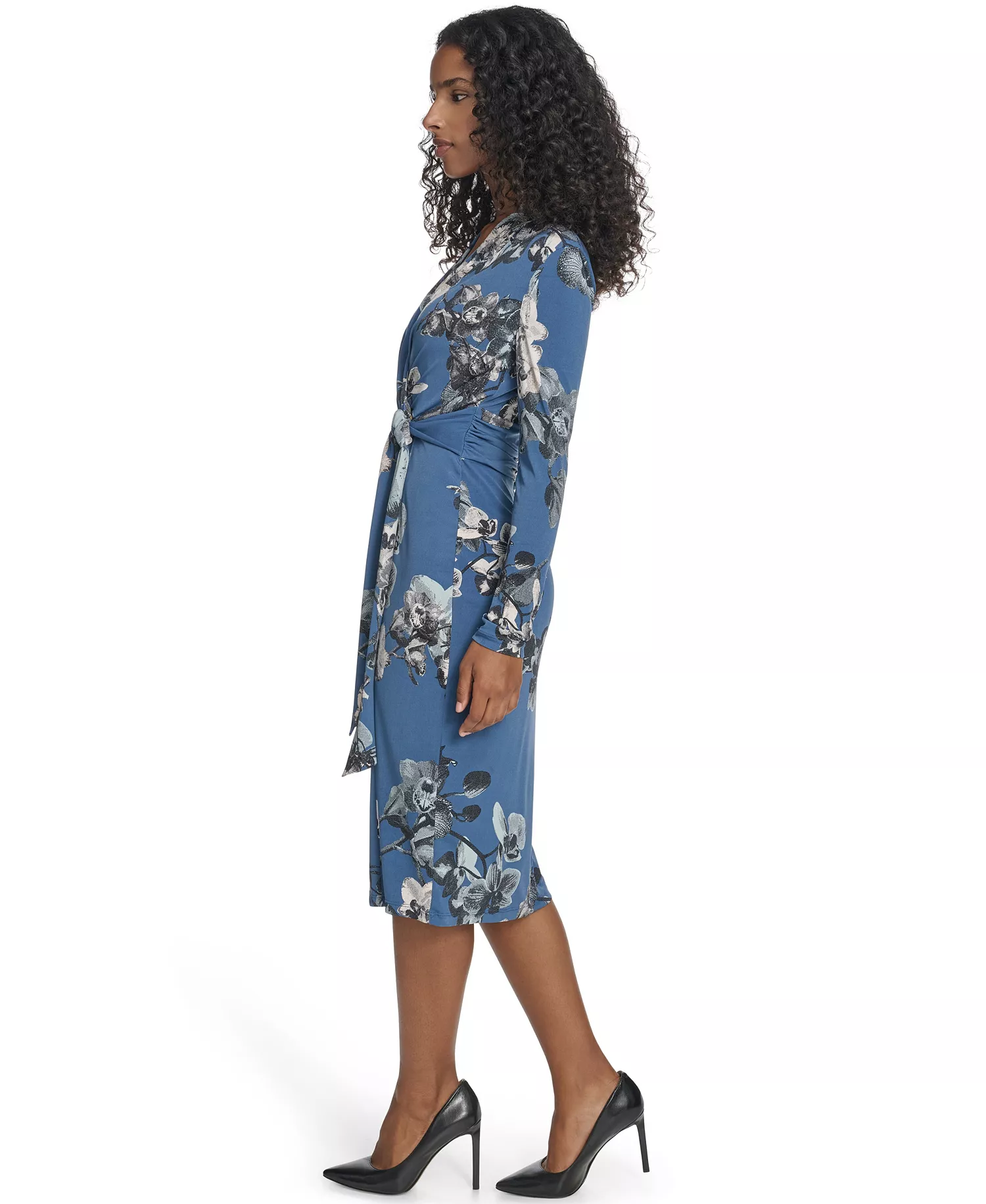 Women's Printed Surplice V-Neck Midi Dress - Vintage Indigo/Khaki Multi - 10