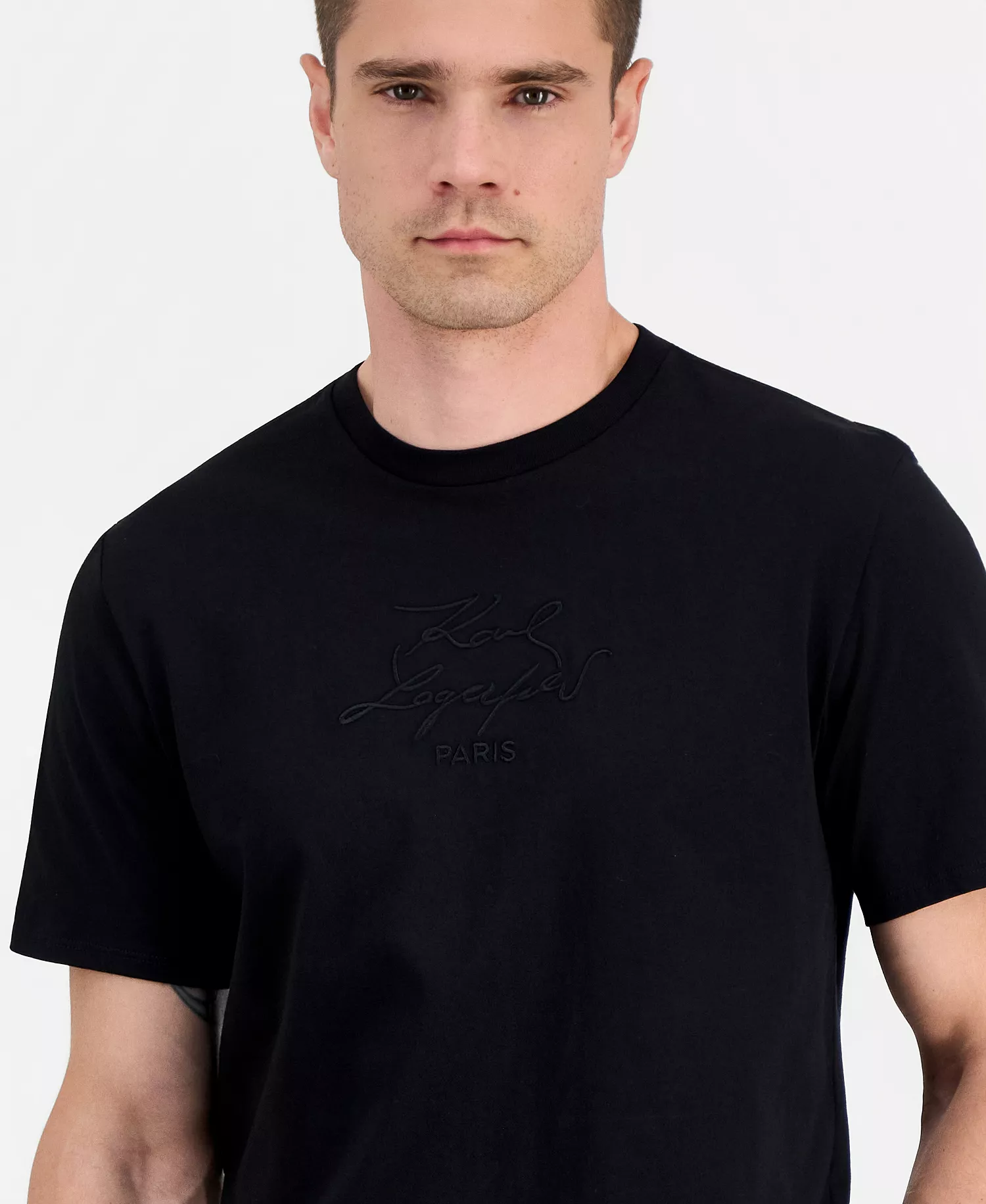 Men's Embroidered Logo Cotton Crewneck T-Shirt - Black - 2XL