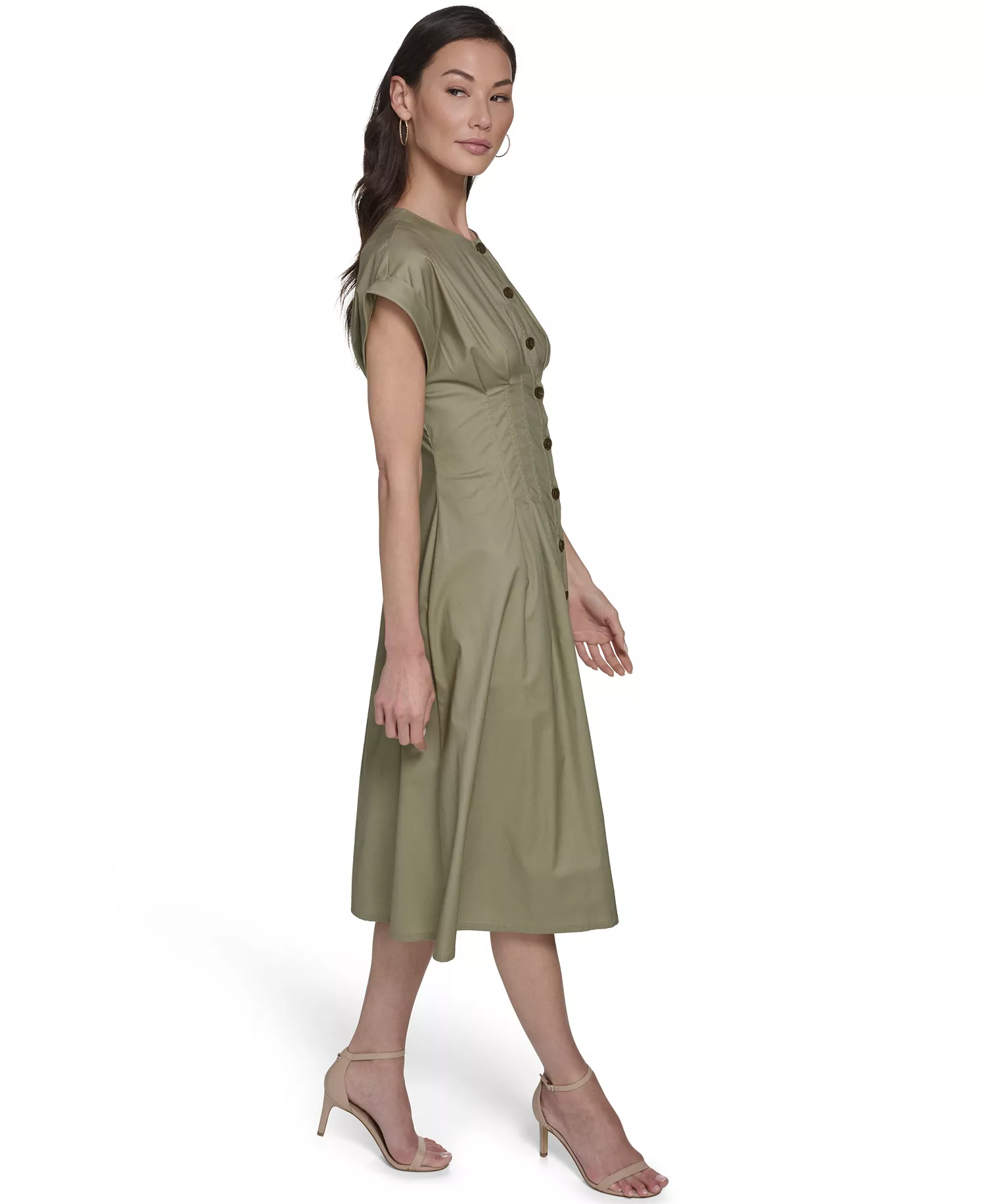Women's Button-Down A-Line Midi Dress - Light Olive - 10