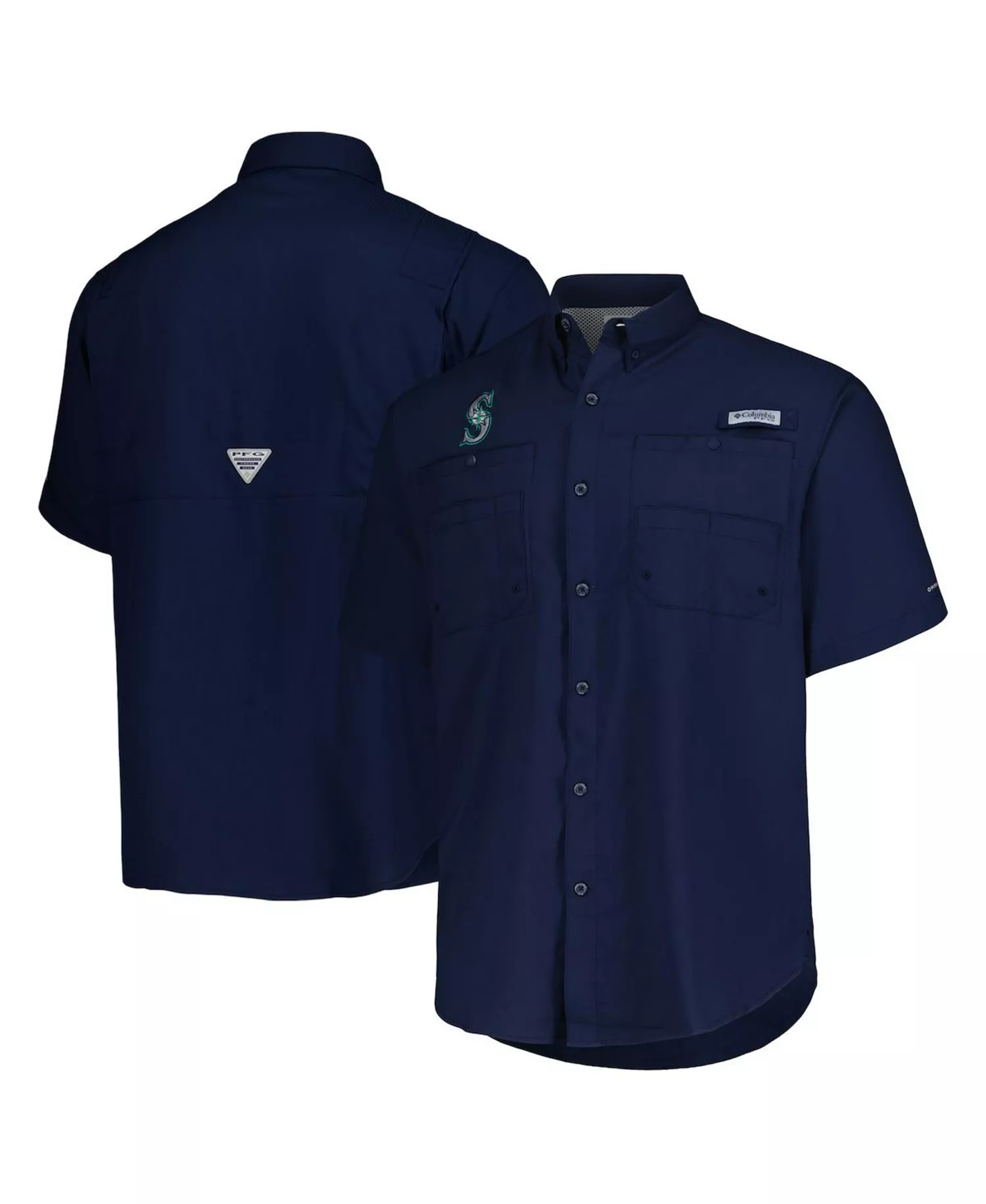Men's Navy Seattle Mariners Tamiami Omni-Shade Button-Down Shirt - Navy - L