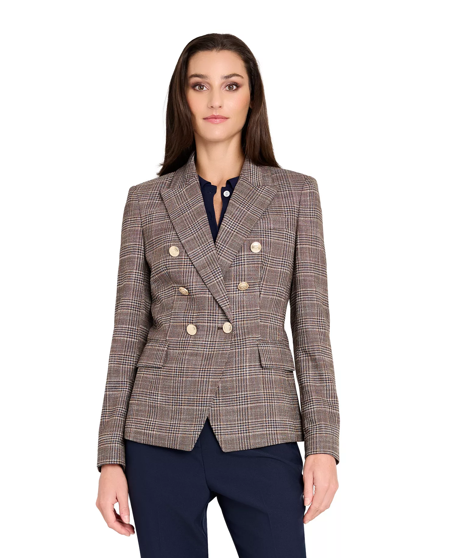 Petite Plaid Blazer Jacket - Espresso I - 10P