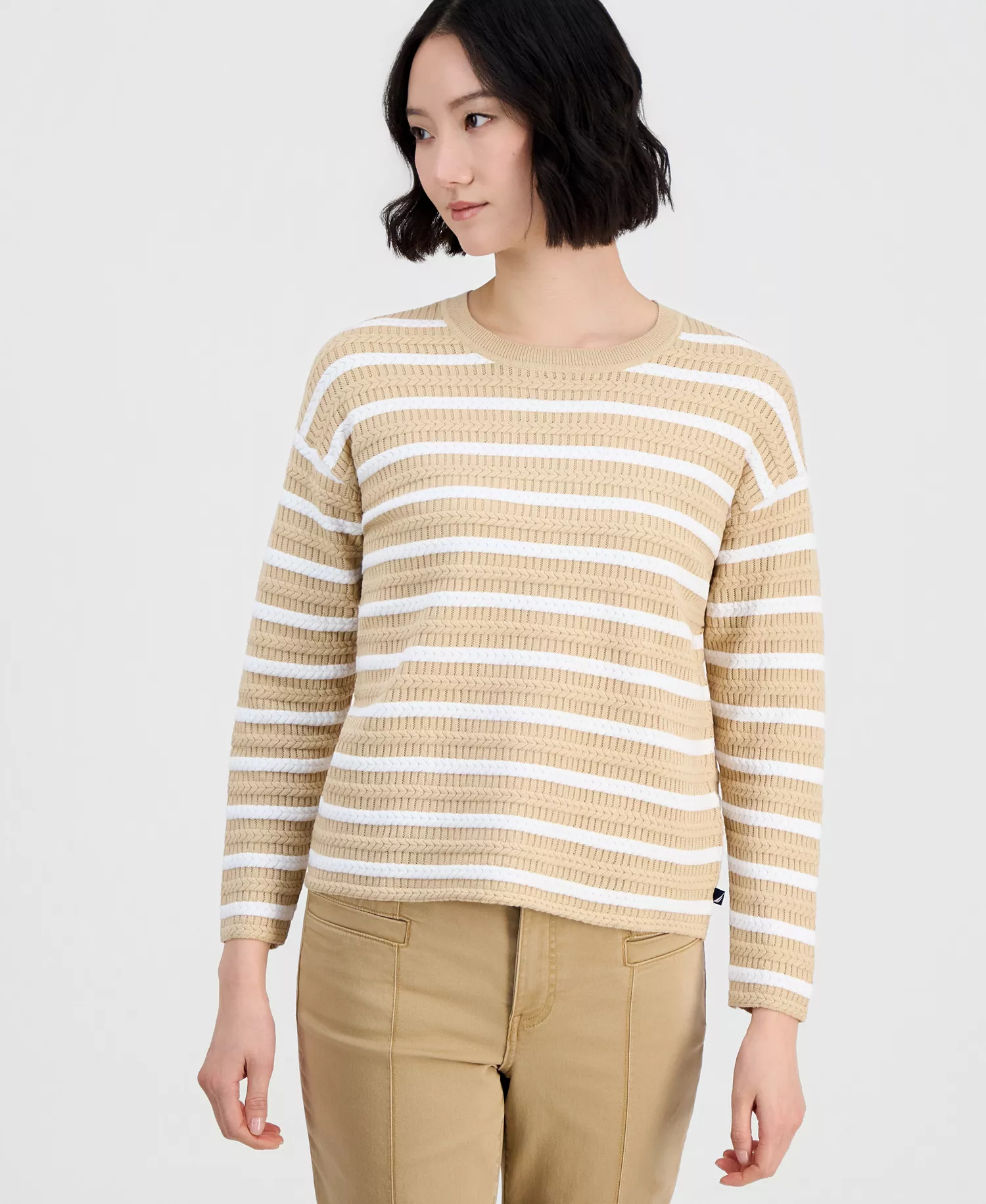 Jeans Women's Striped Braided Pointelle Sweater - Irish Crm Mlt - L