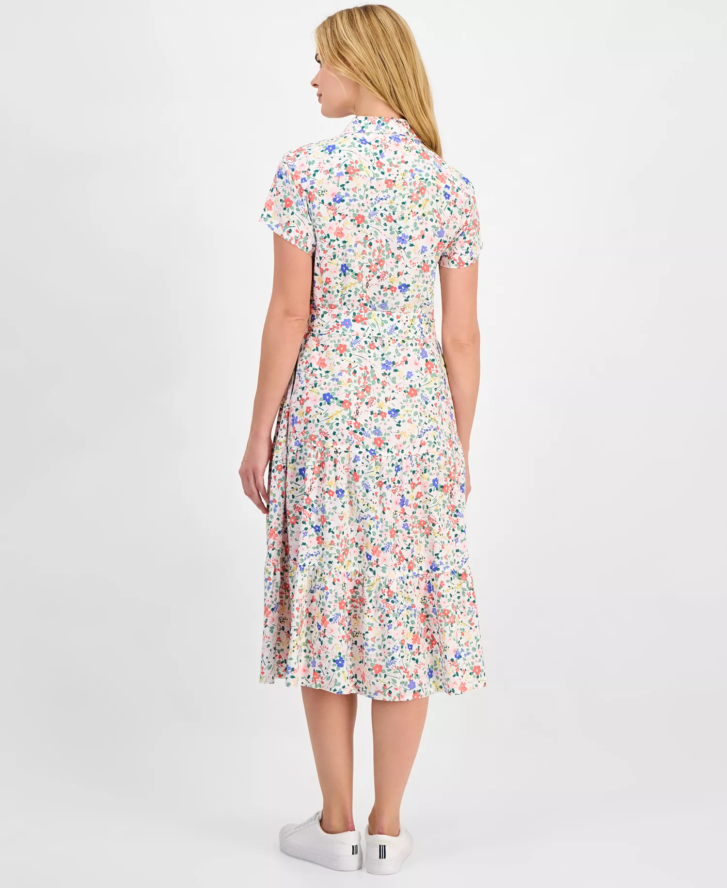 Women's Belagio Floral Belted Shirt Dress - Ivory Multi - L