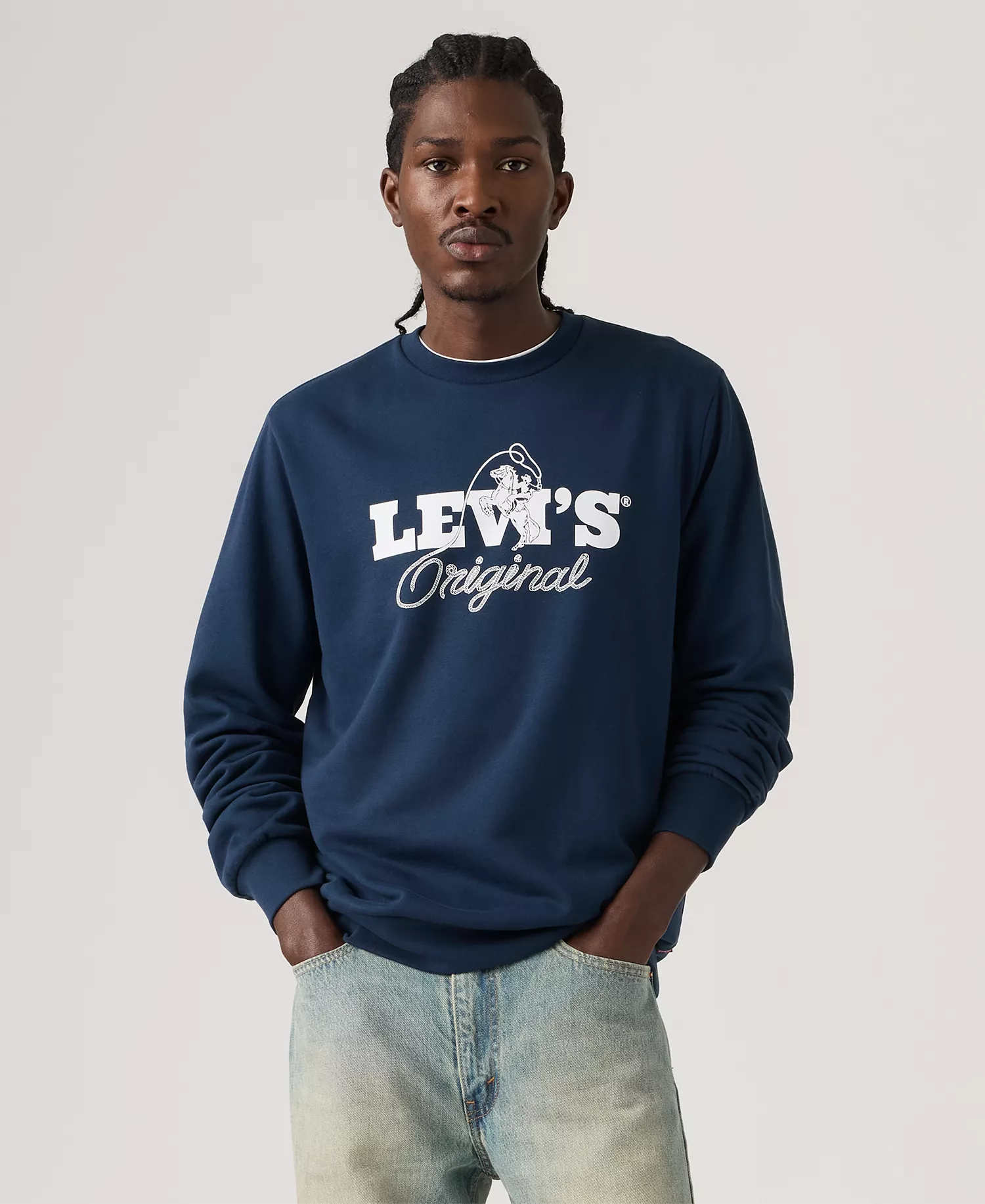 Men's Graphic Detail Crewneck Long-Sleeve Sweatshirt - Dress Blues - 2XL