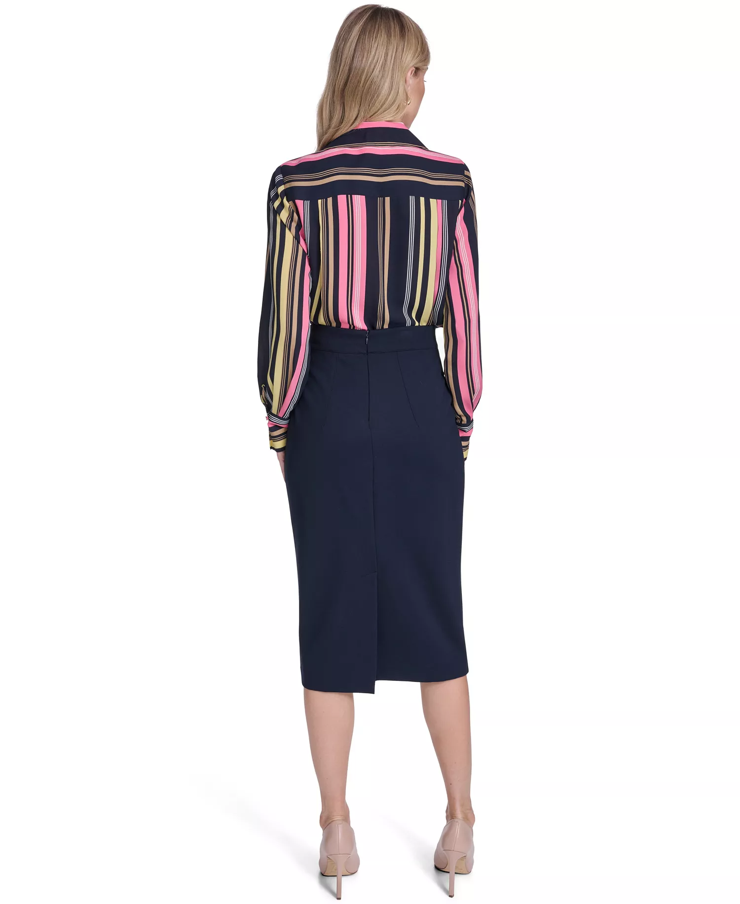 Women's Stripe Long-Sleeve Popover Top - Midnight/Pink Tulip - L