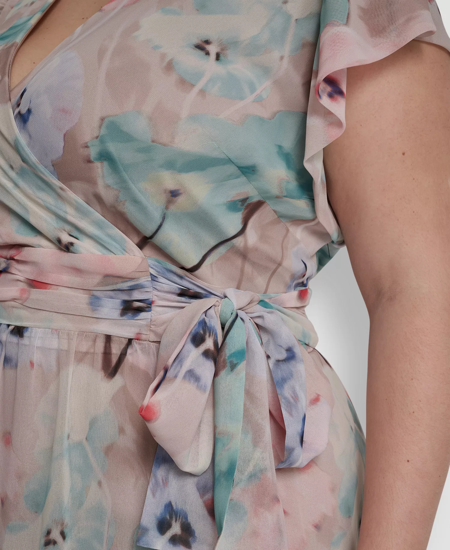 Plus Size Ruffle Short-Sleeve V-Neck Tie Waist Maxi Dress - Moonlight Multi - 14W