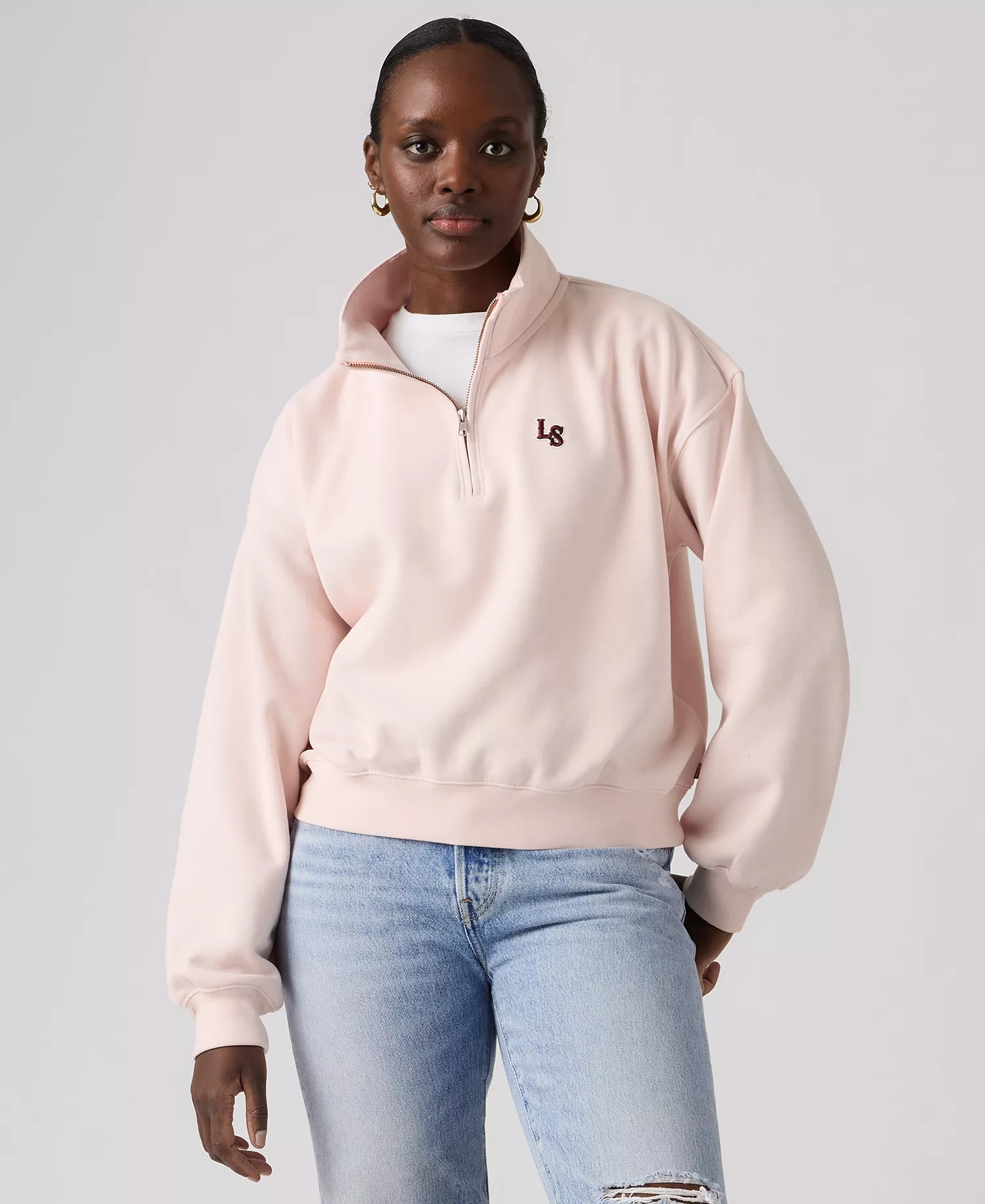 Women's Graphic Boxy 1/4-Zip Sweatshirt - Crystal pink - L