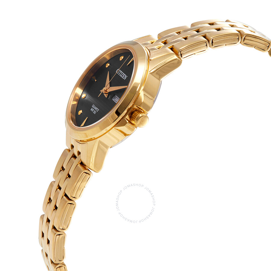 Citizen Quartz Black Dial Gold-tone Ladies Watch