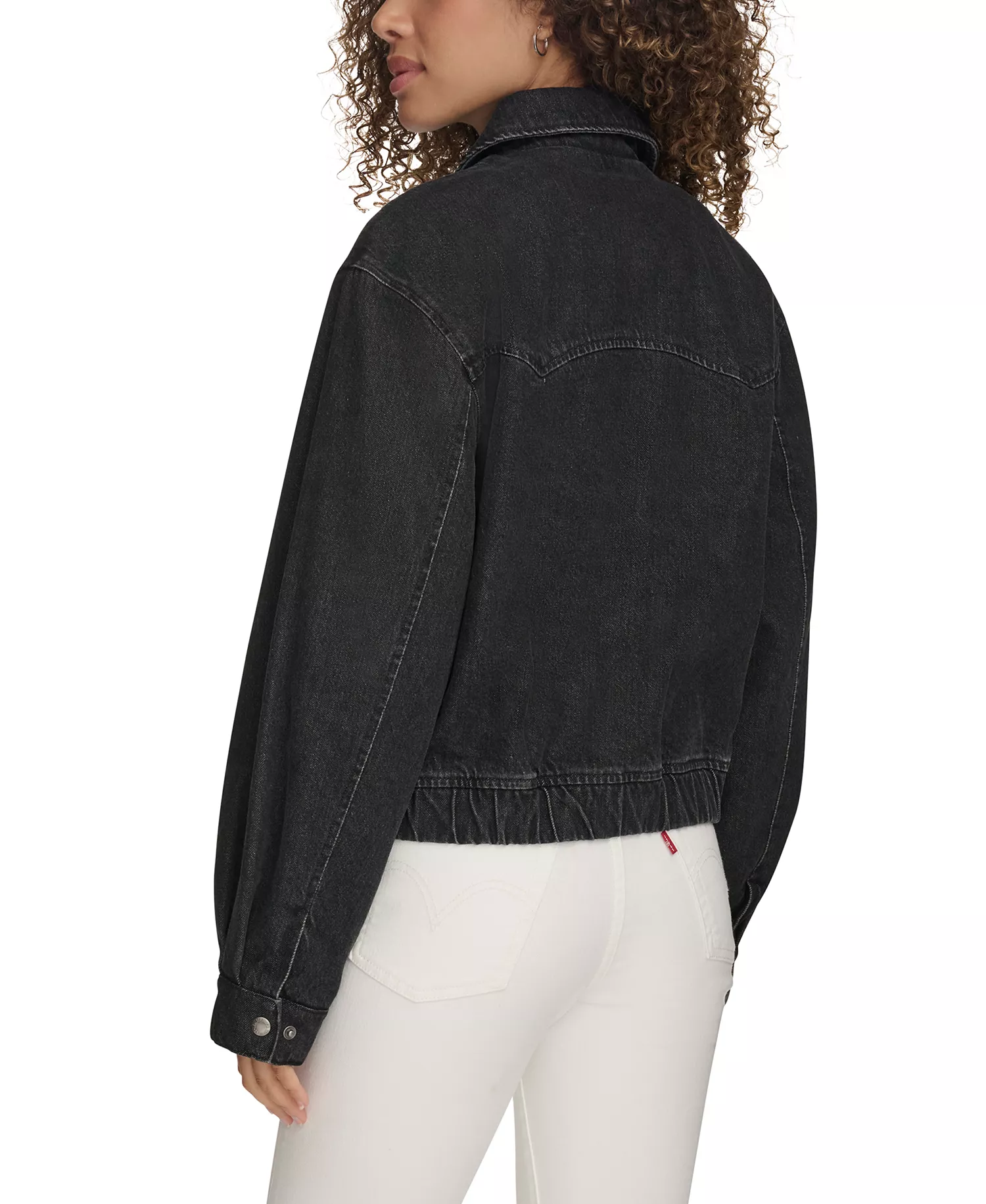 Women's Western Zip-Front Denim Bomber Jacket - Black Wash Denim - L