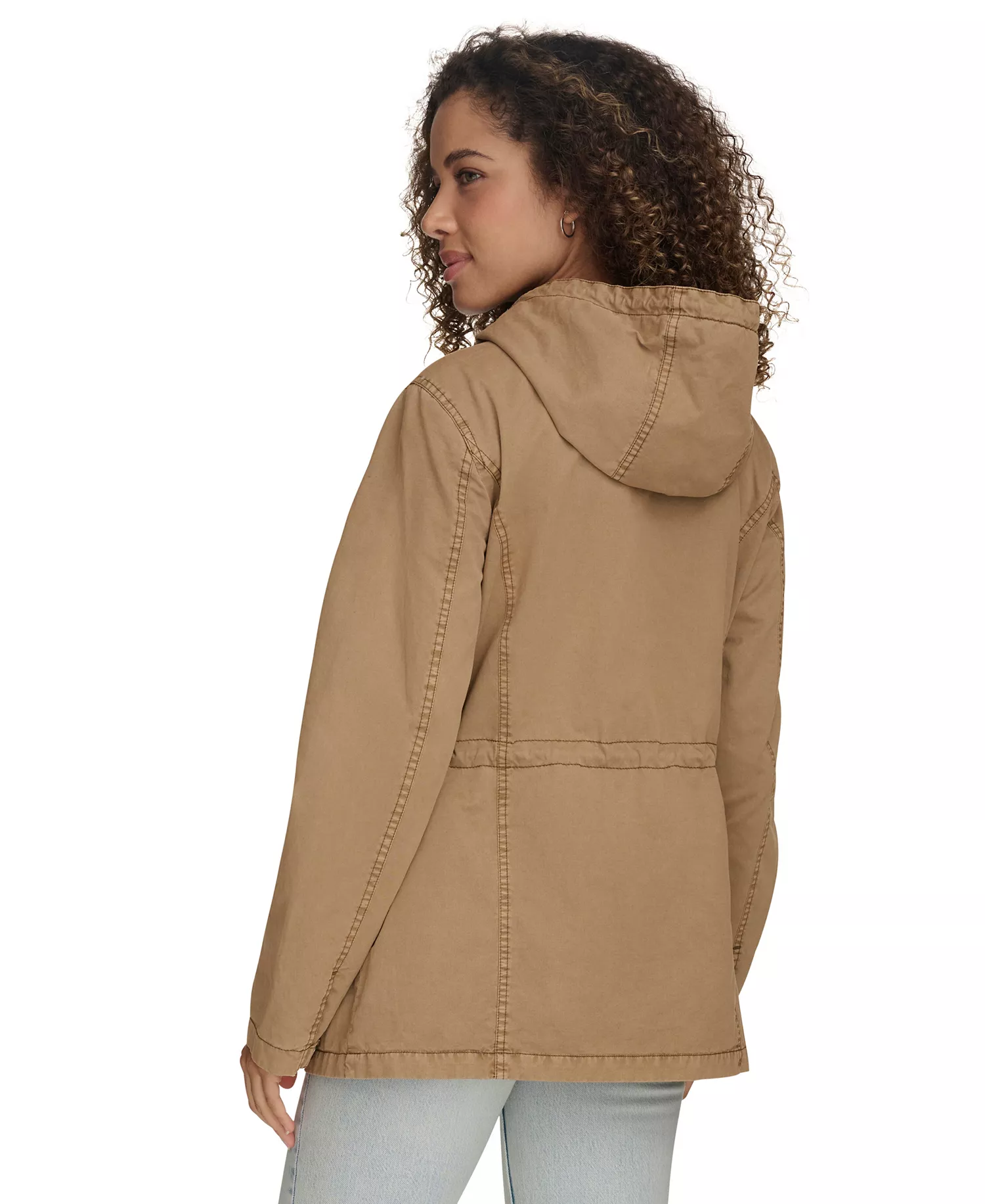 Women's Lightweight Washed Cotton Military Jacket - Camel - L