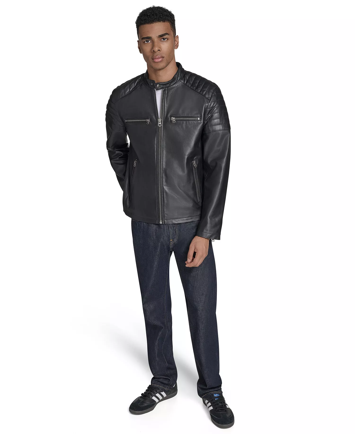 Men's Leather Racer Jacket - Black - 2XL