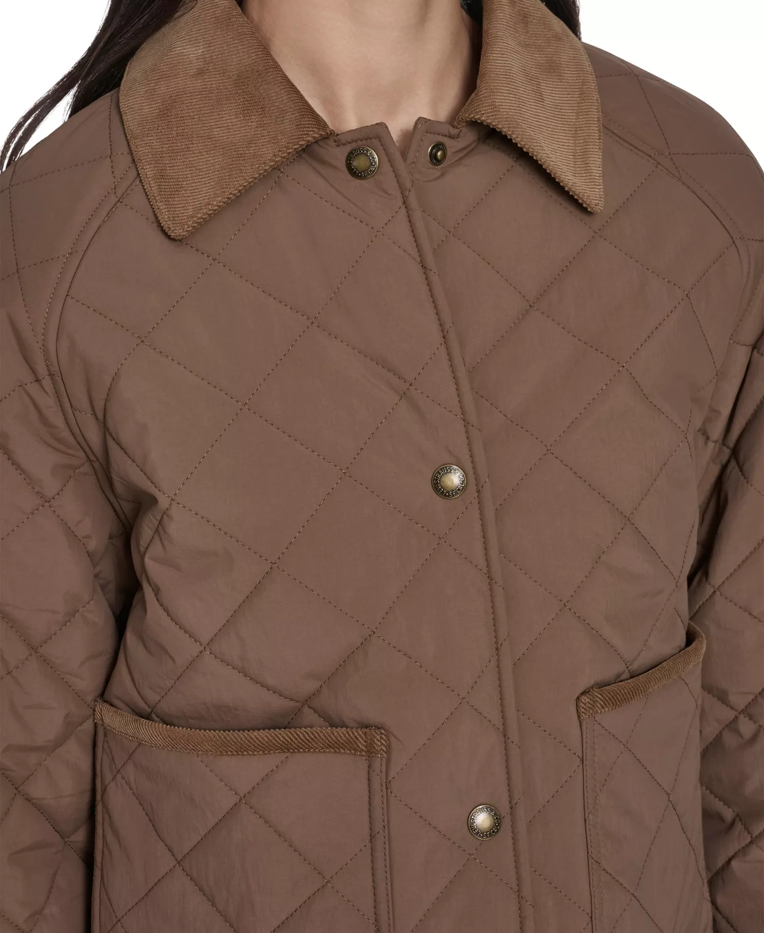 Women's Quilted Corduroy Collar Jacket - Bison - L