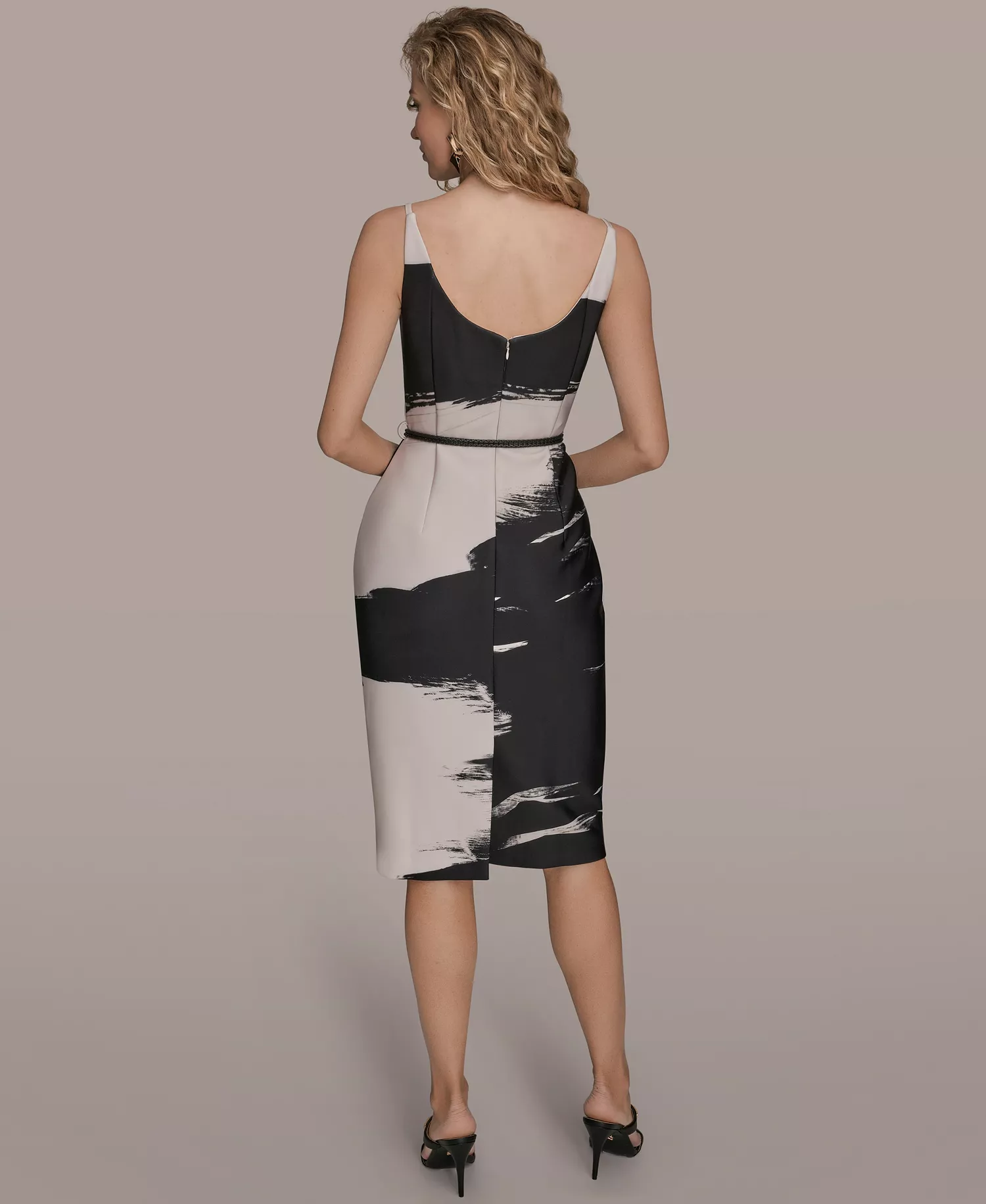 Women's Brushstroke Sleeveless Midi Dress - Black/vellum - 10