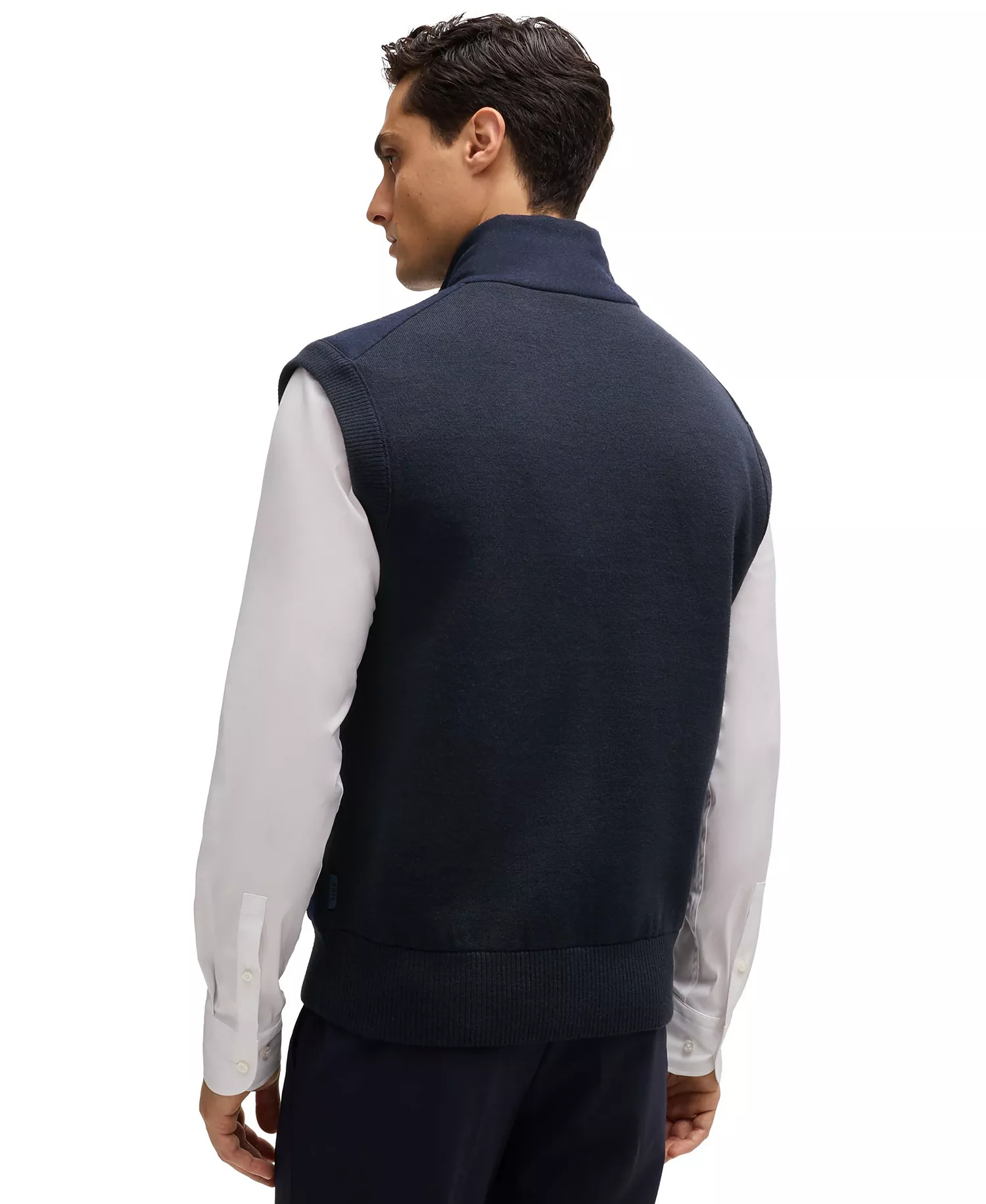 Men's Brushed-Flannel Front Regular-Fit Vest - Dark Blue - L