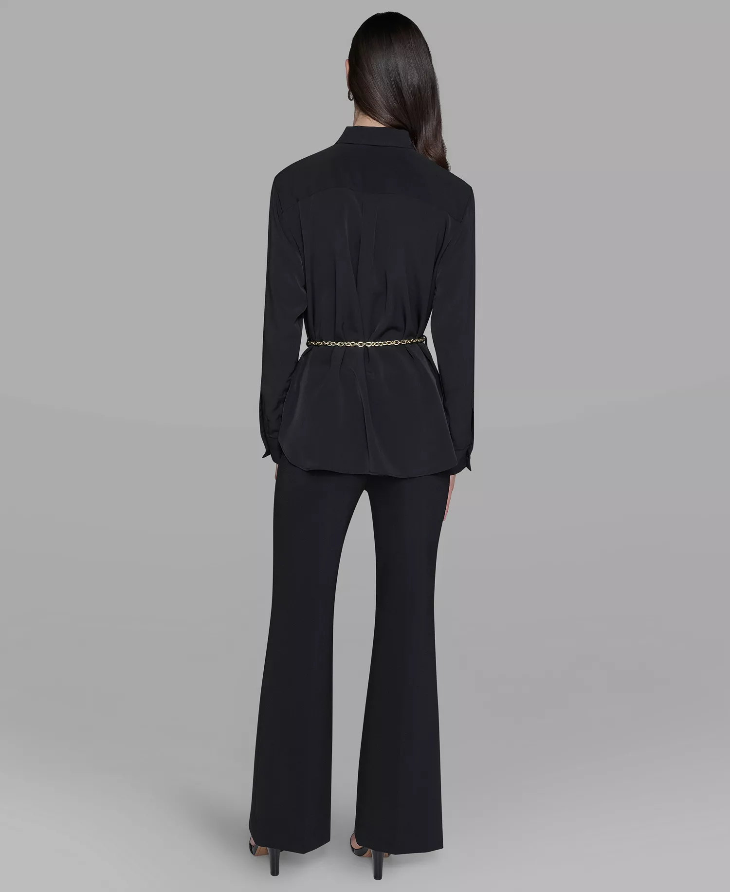 Women's Belted Chest-Pocket Top - Black - L