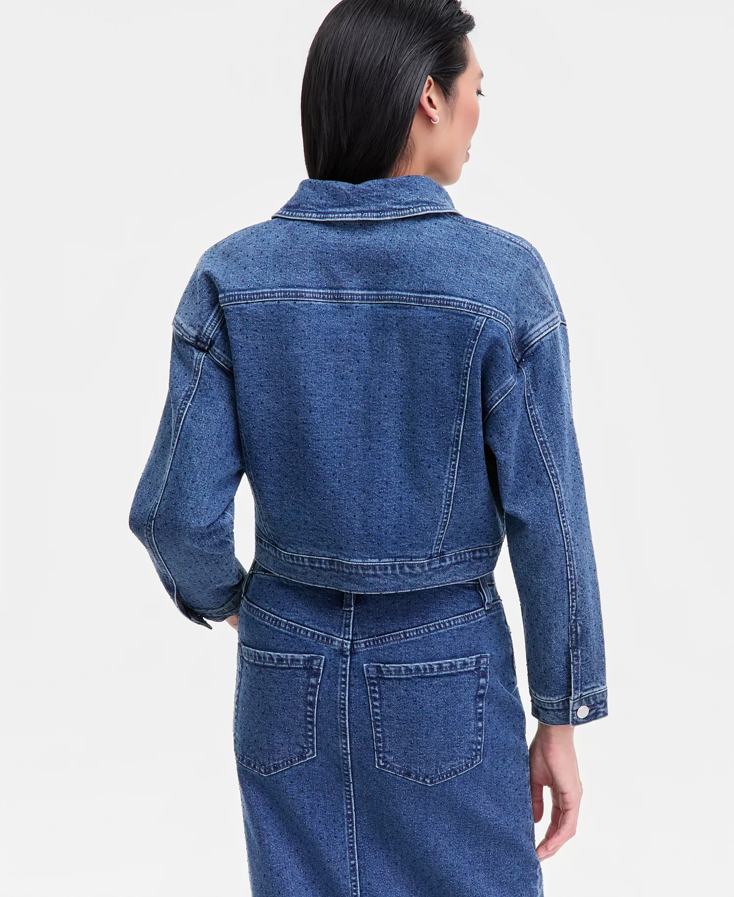 Women's Studded Denim Cotton Trucker Jacket, Macy's Exclusive - Liana Wash - L