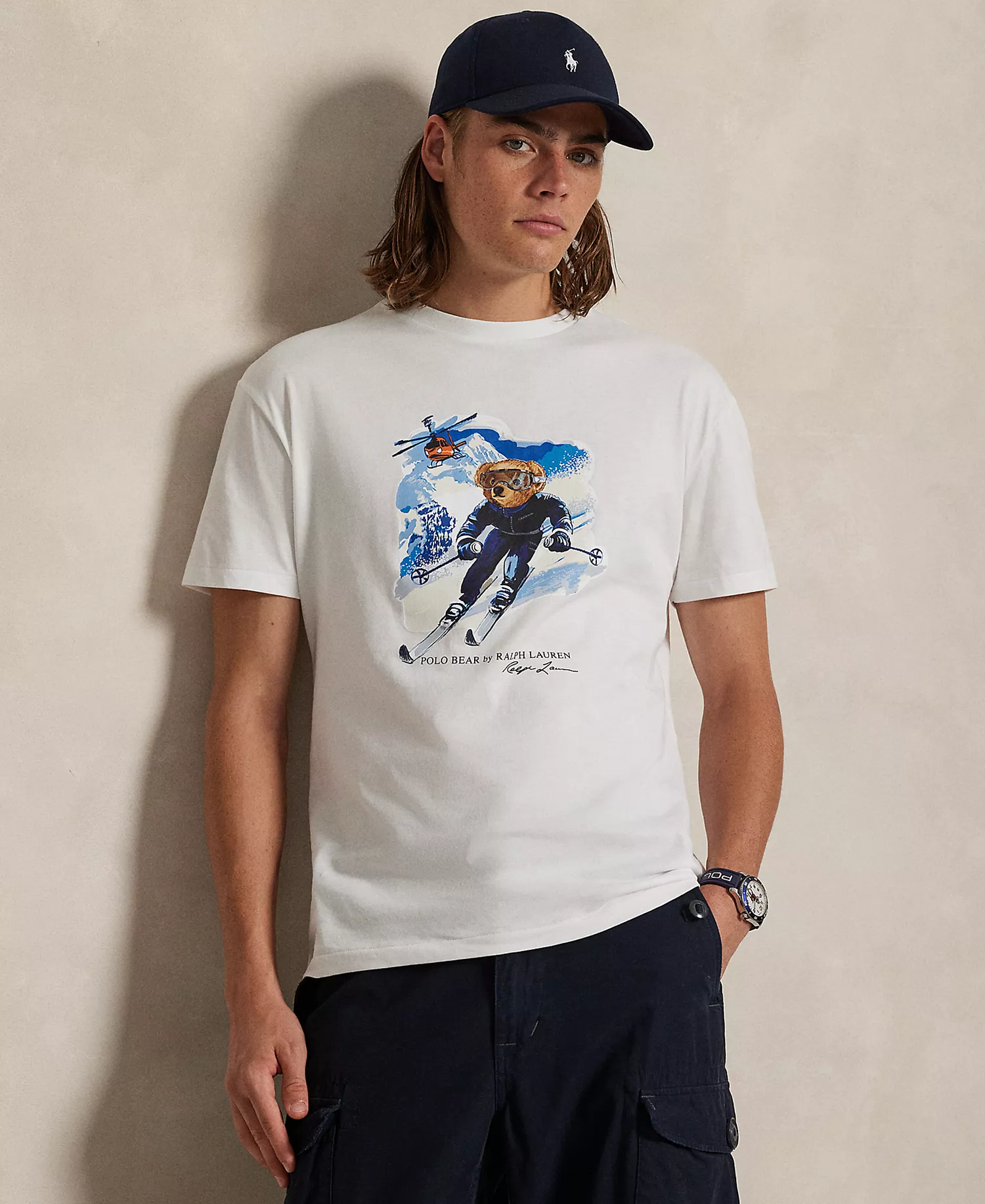 Men's Short Sleeve Polo Bear T-Shirt - White/Active Bear - 2XL