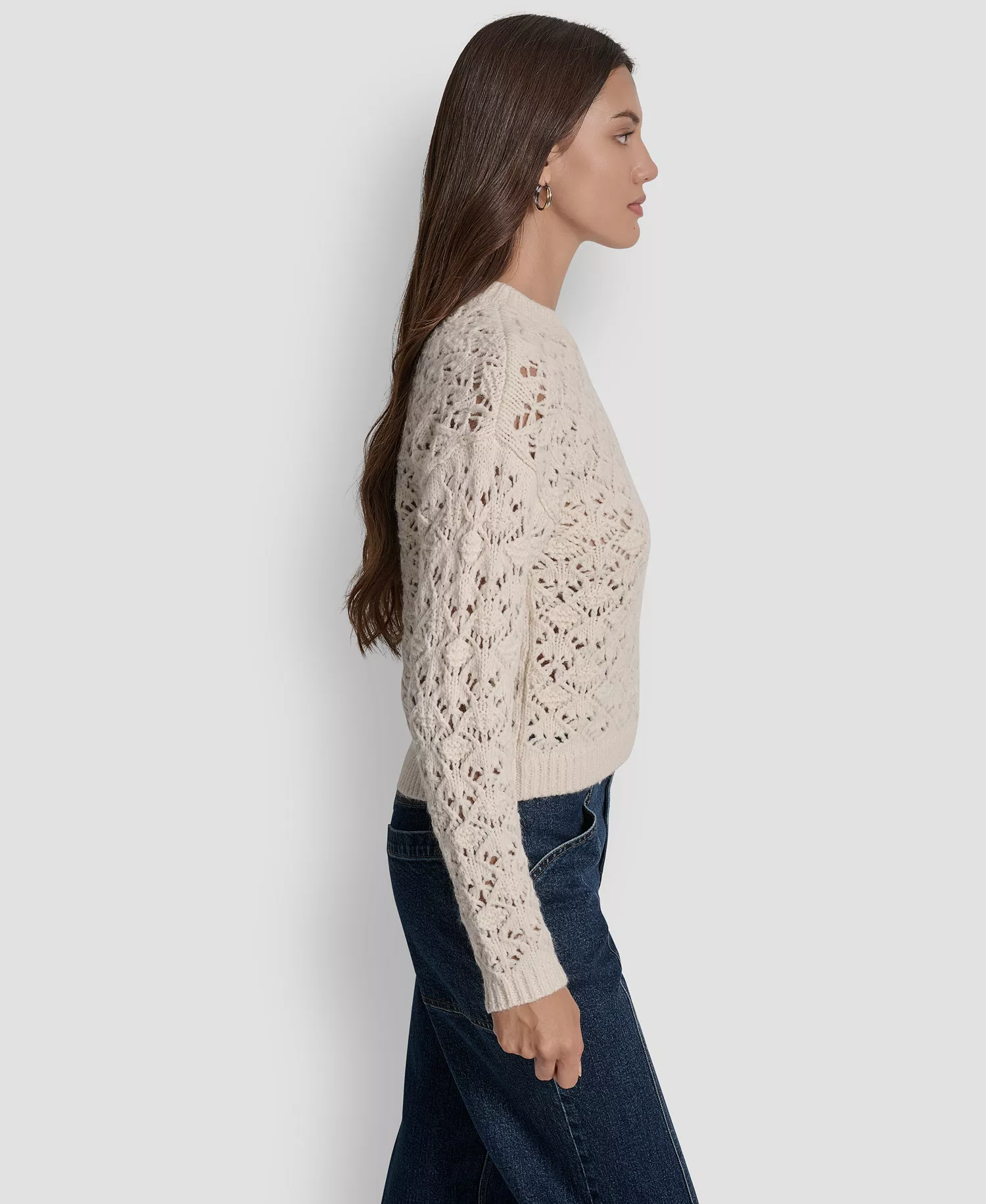 Women's Pointelle Long Sleeve Sweater - Blonde - L