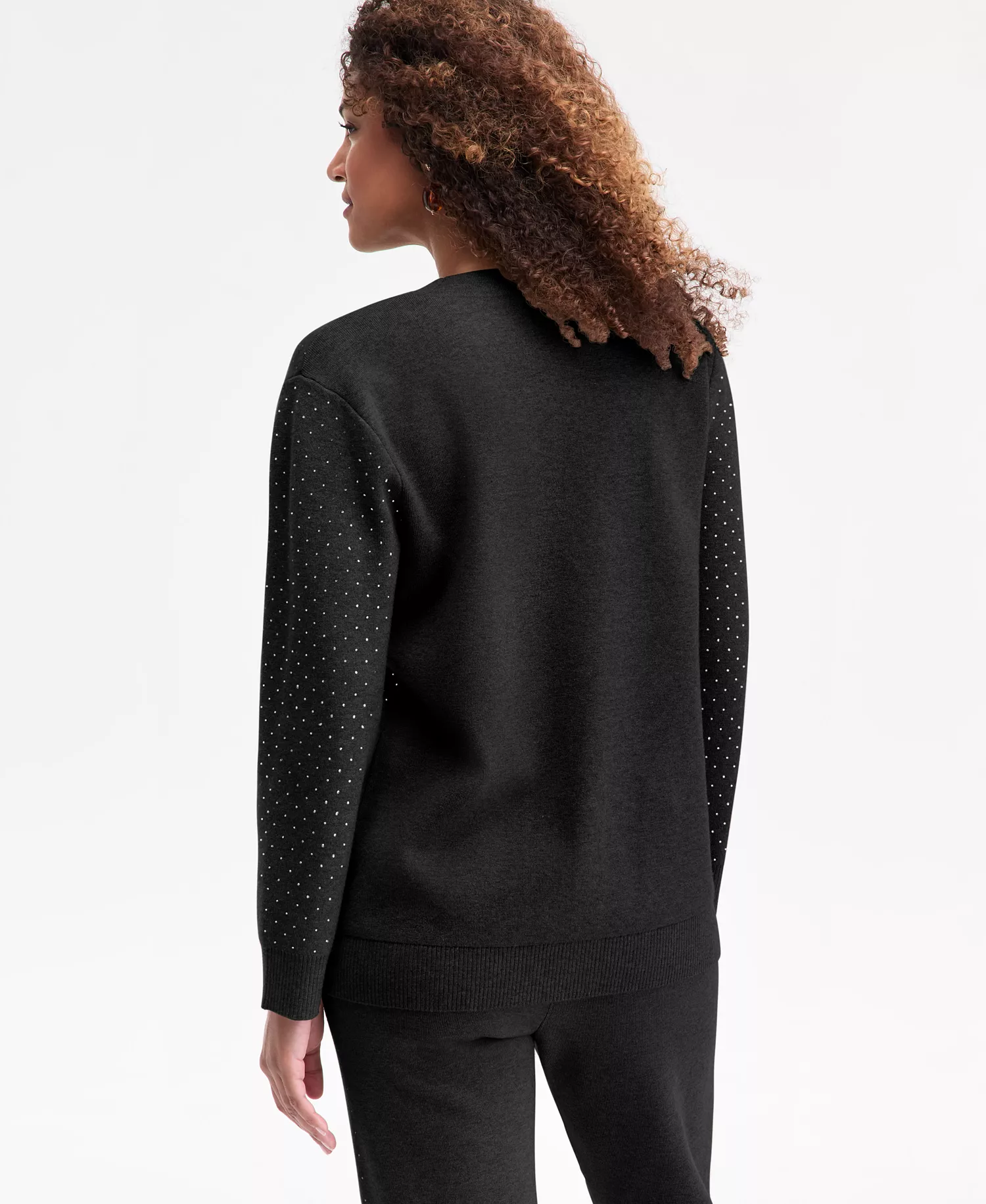 Women's Rhinestone V-Neck Cardigan, Macy's Exclusive - Deep Black - XL