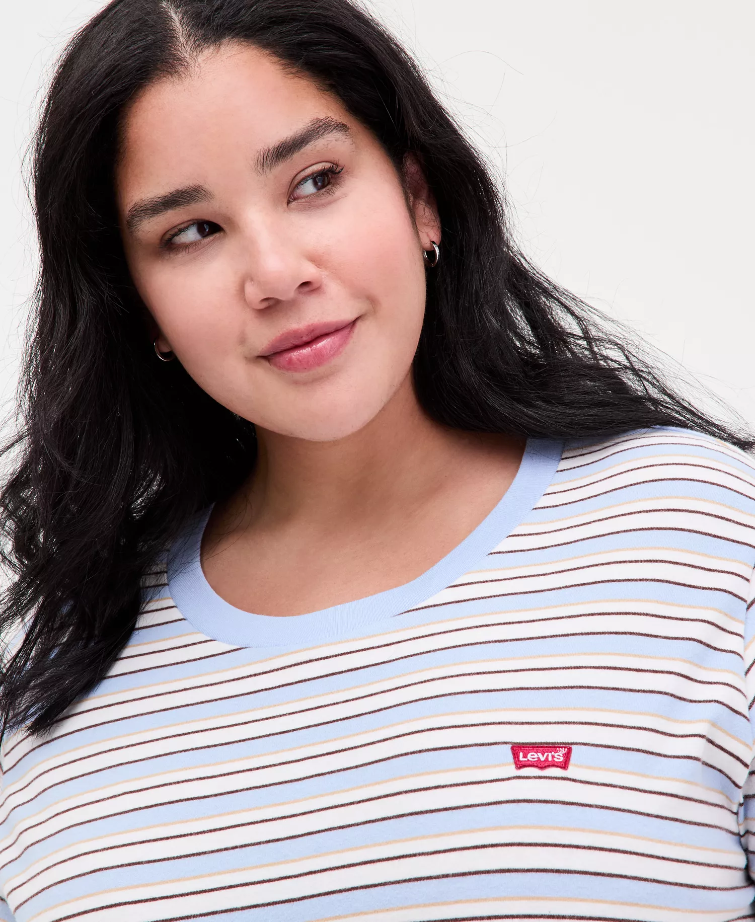 Plus Size Mandy Stripe Perfect T-Shirt - Mandy Stripe Chambray Blue - 2X
